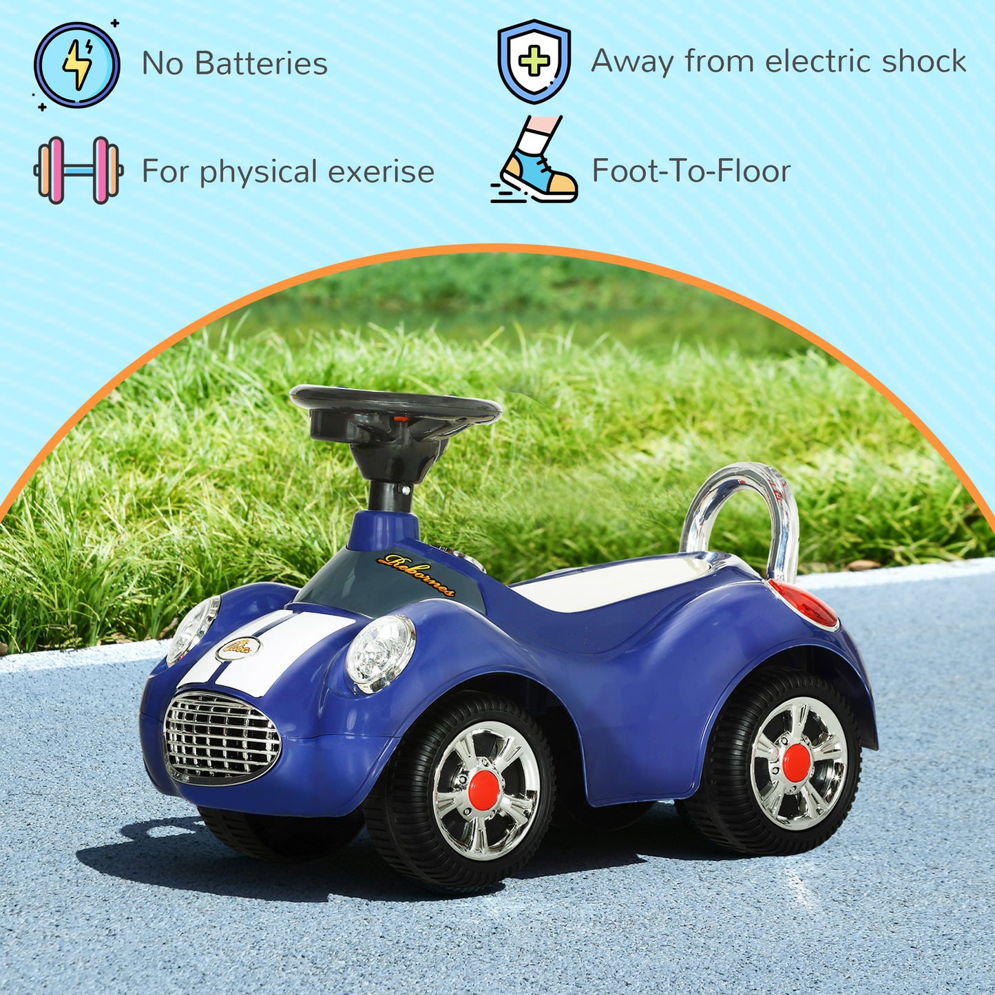 Qaba Baby Push Car with Music, Horn, Light, Dark Blue