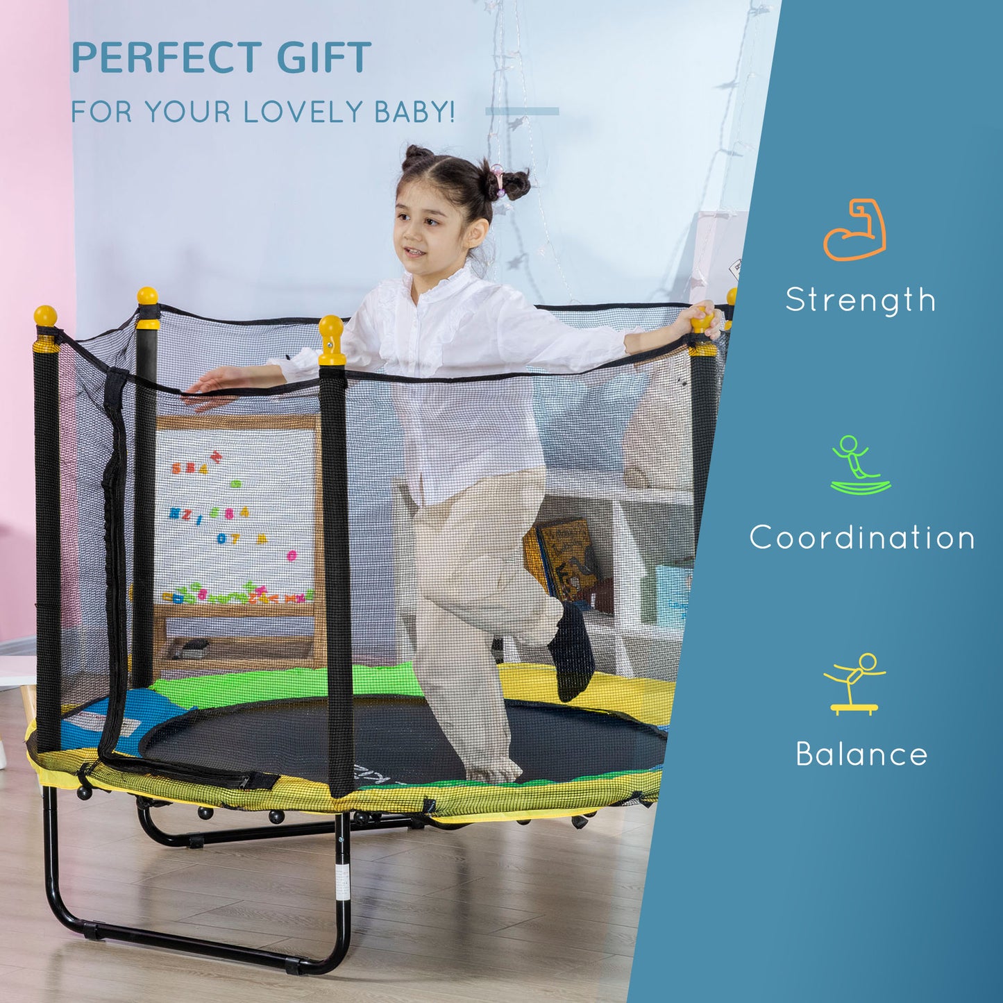 Qaba 4.6FT Trampoline for Kids with Enclosure Net for Ages 3-10, Indoor Outdoor Use, Black