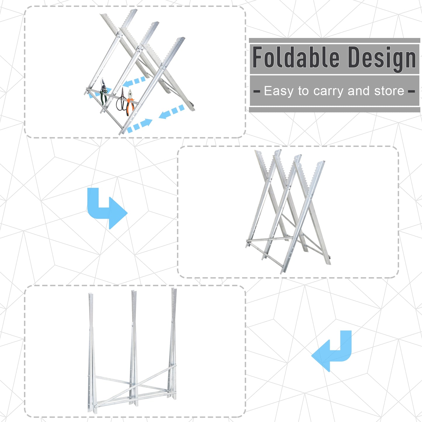 DURHAND Portable Sawhorse Heavy Duty Cutting Stand Steel Adjustable Work Support, Foldable Sawhorse Stand 220 lbs Weight Capacity