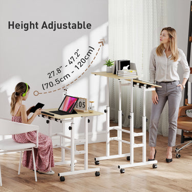 HOMCOM Stand Up Desk, Height & Angle Adjustable Computer Desk with Wheels for Standing or Sitting, Laptop Table, Natural
