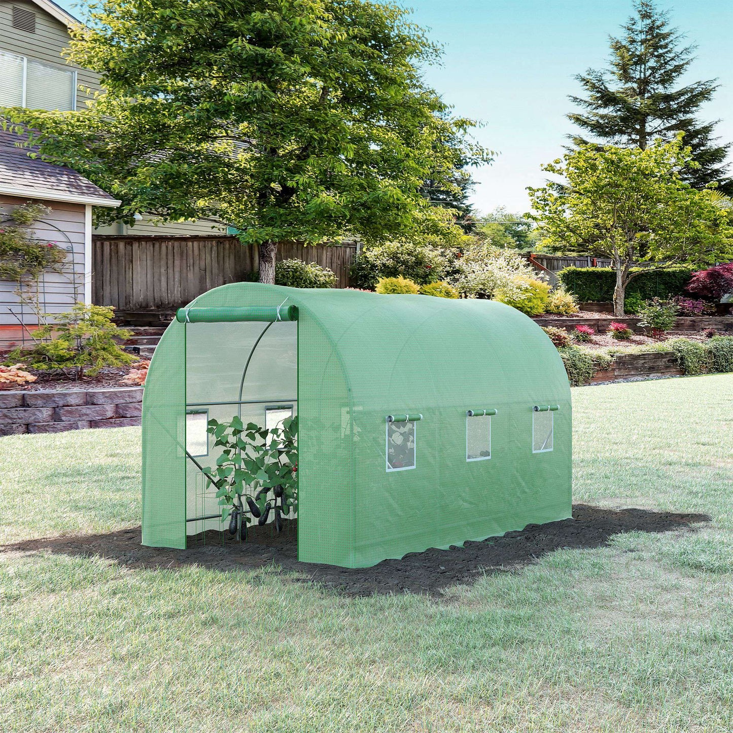 Outsunny 8'x6.6'x6.6' Heavy Duty Walk-in Greenhouse Garden Tunnel Hot House Outdoor Flower Vegetable Growth Warm House Roll Up Door, Windows, Steel