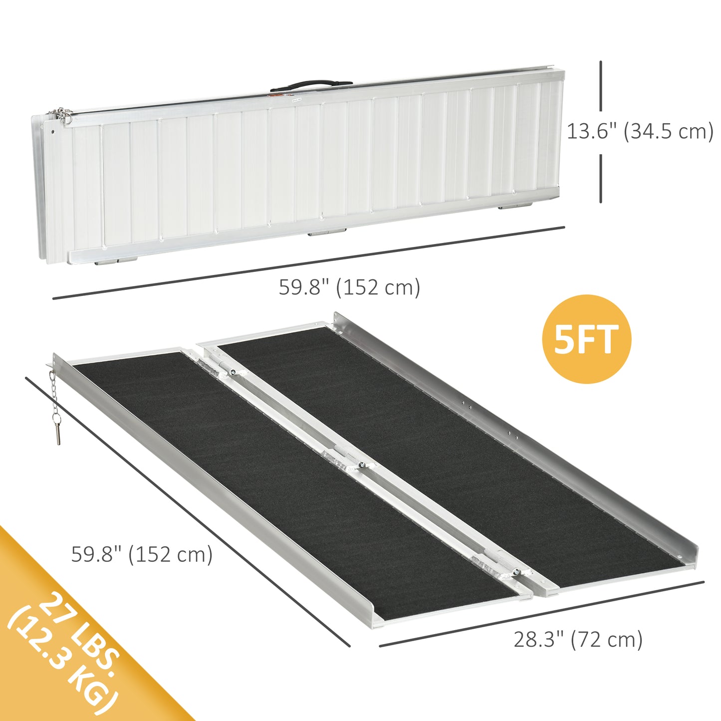 HOMCOM 2ft Wheelchair Ramp Scooter Mobility Non-Skid Layering Portable Foldable Aluminium
