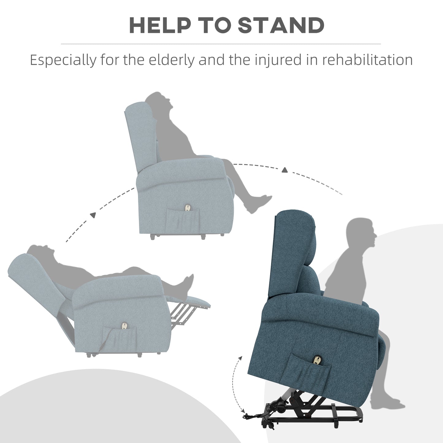 HOMCOM Wingback Lift Chair for Elderly, Power Chair Recliner with Footrest, Remote Control, Side Pockets, Grey