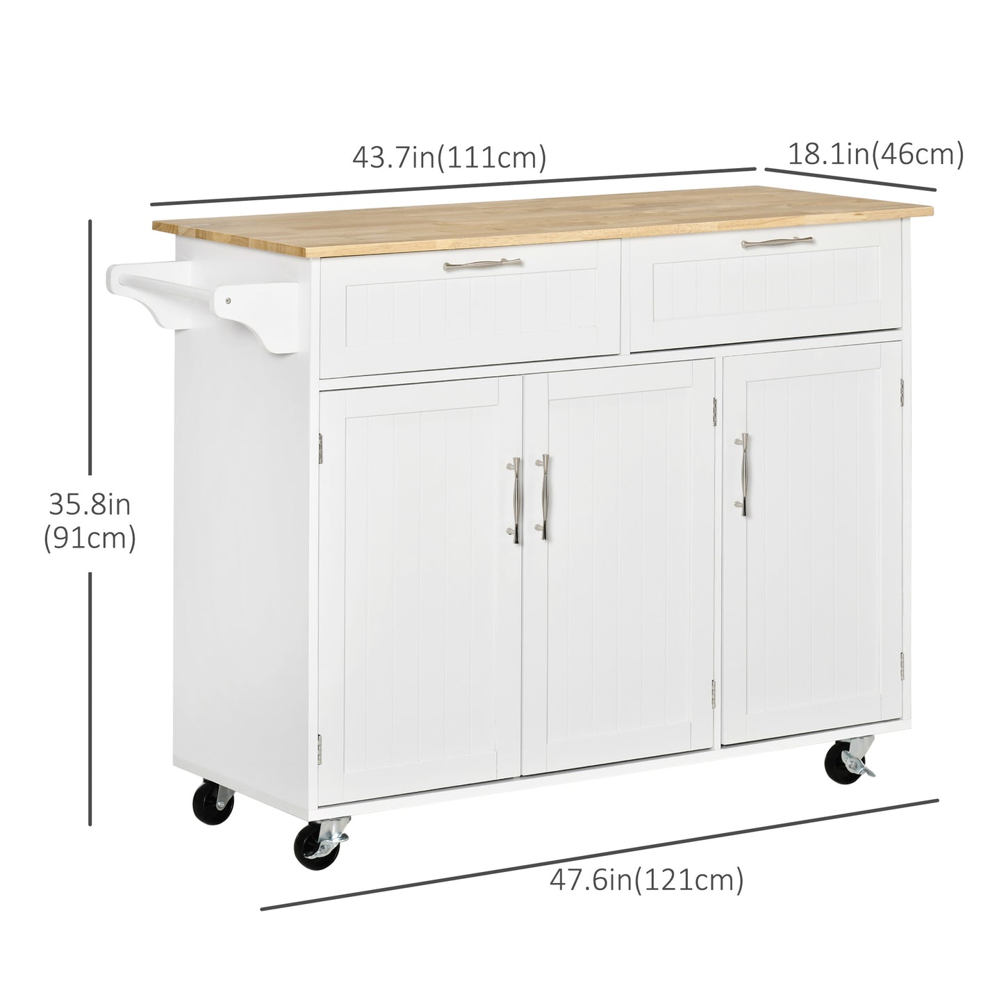 HOMCOM Modern Kitchen Island, Utility Kitchen Serving Cart with 2 Storage Drawers & Cabinets for Dining Room, Black