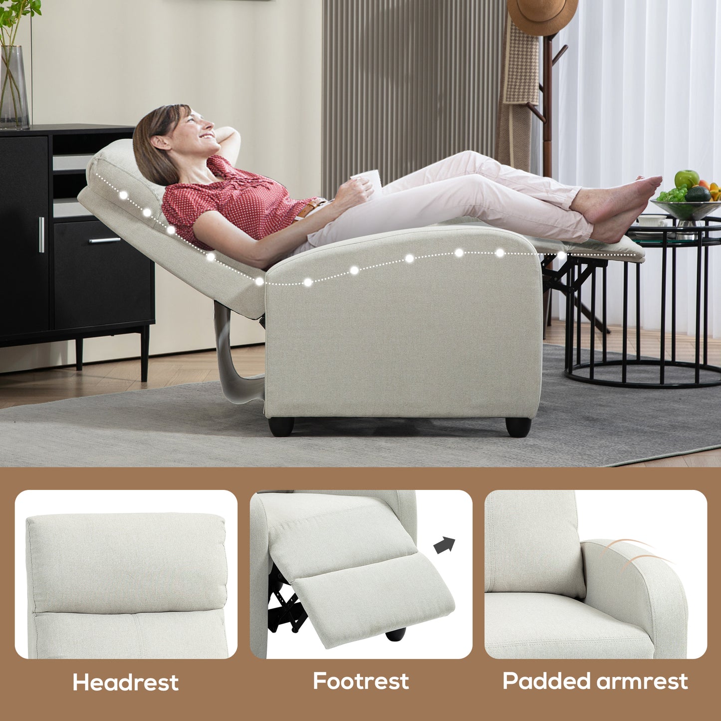HOMCOM Fabric Recliner Chair Manual Home Theater Seating Single Reclining Sofa Chair with Padded Seat for Living Room, Dark Grey