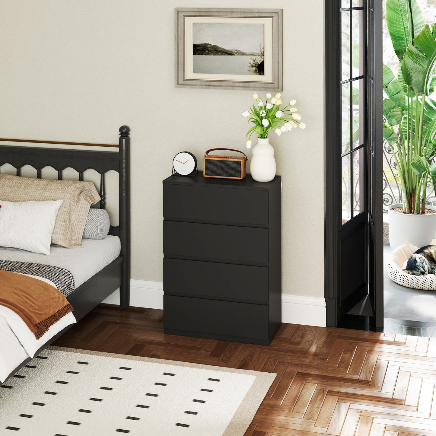 HOMCOM 4 Drawer Chest Storage Cupboard Freestanding Drawer Unit, Black