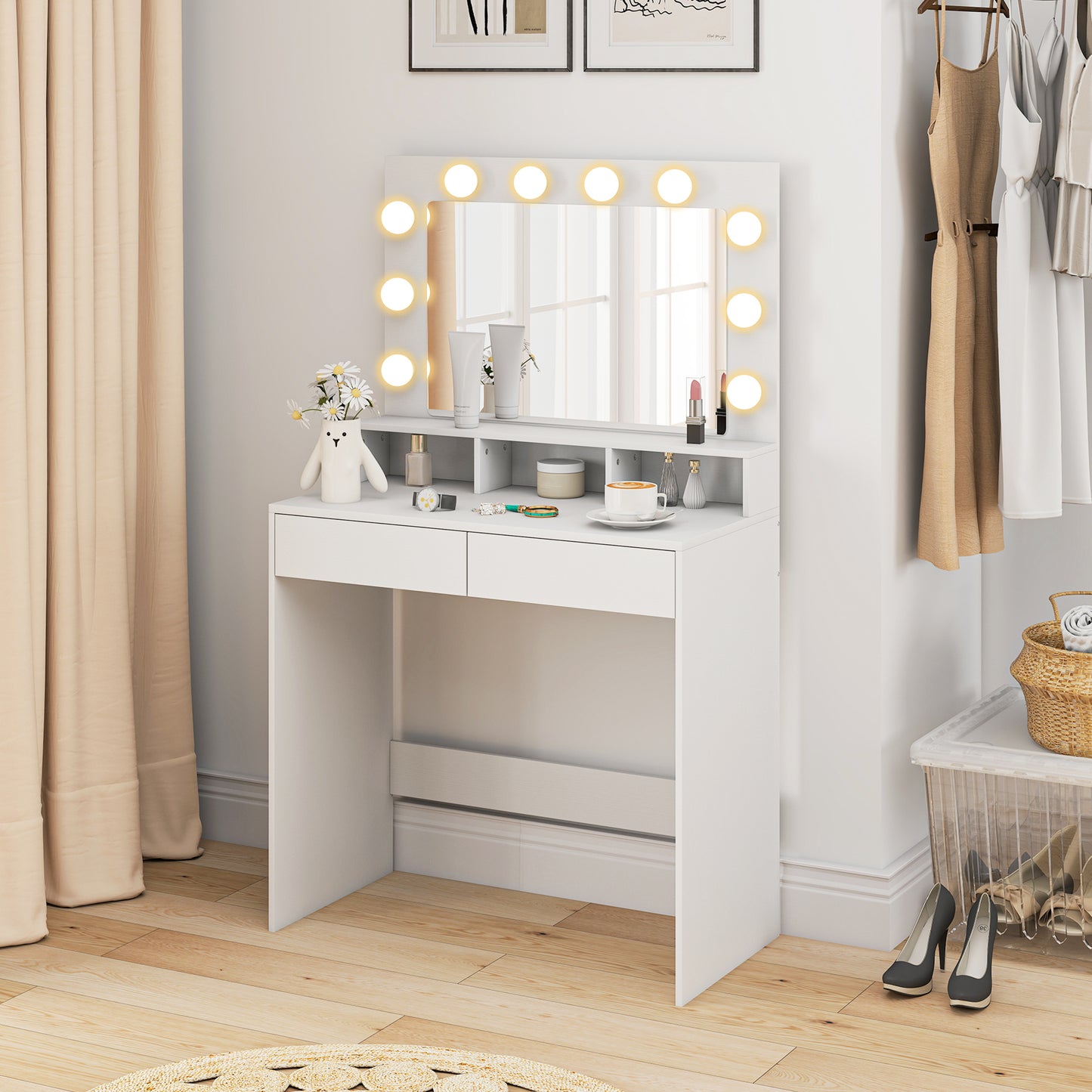 HOMCOM Vanity Table, Makeup Dressing Table with LED Lighting Mirror, Drawers, for Bedroom, Black