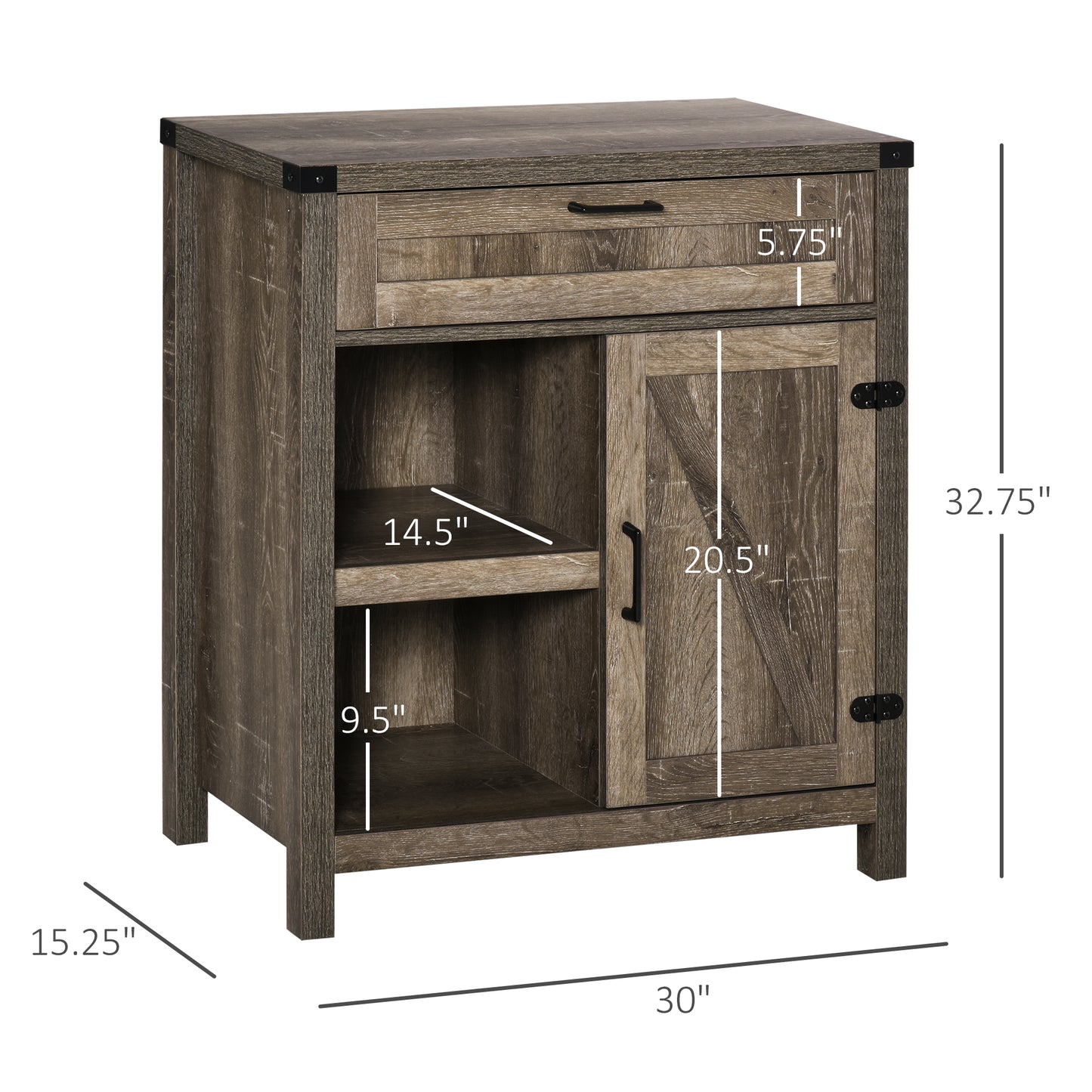 HOMCOM Rustic Barn Door Storage Cabinet Modern Farmhouse Buffet Sideboard for Kitchen and Dining Room White