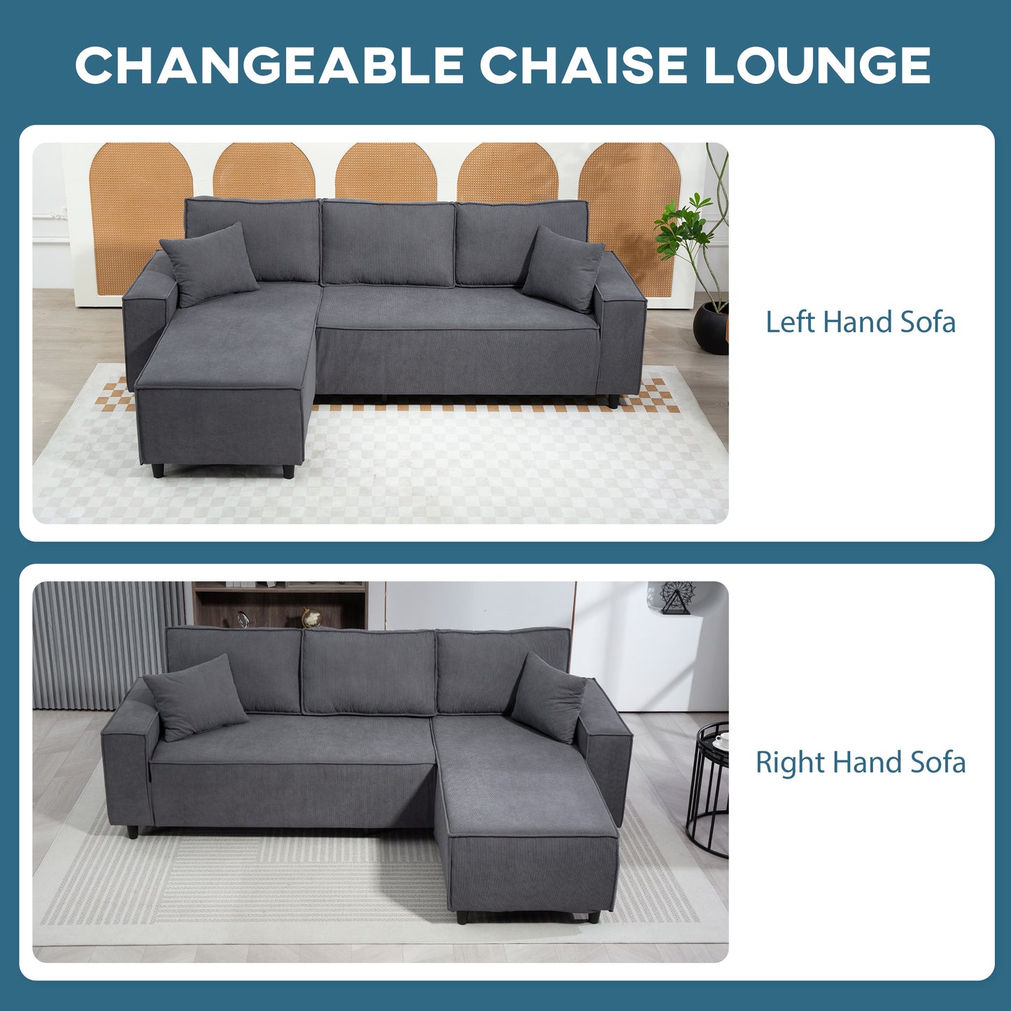 HOMCOM U Shape Couch with Double Chaise Lounge, Modern 4 Seater Sofa with Wooden Legs, Fabric Sofa for Living Room, Dark Grey