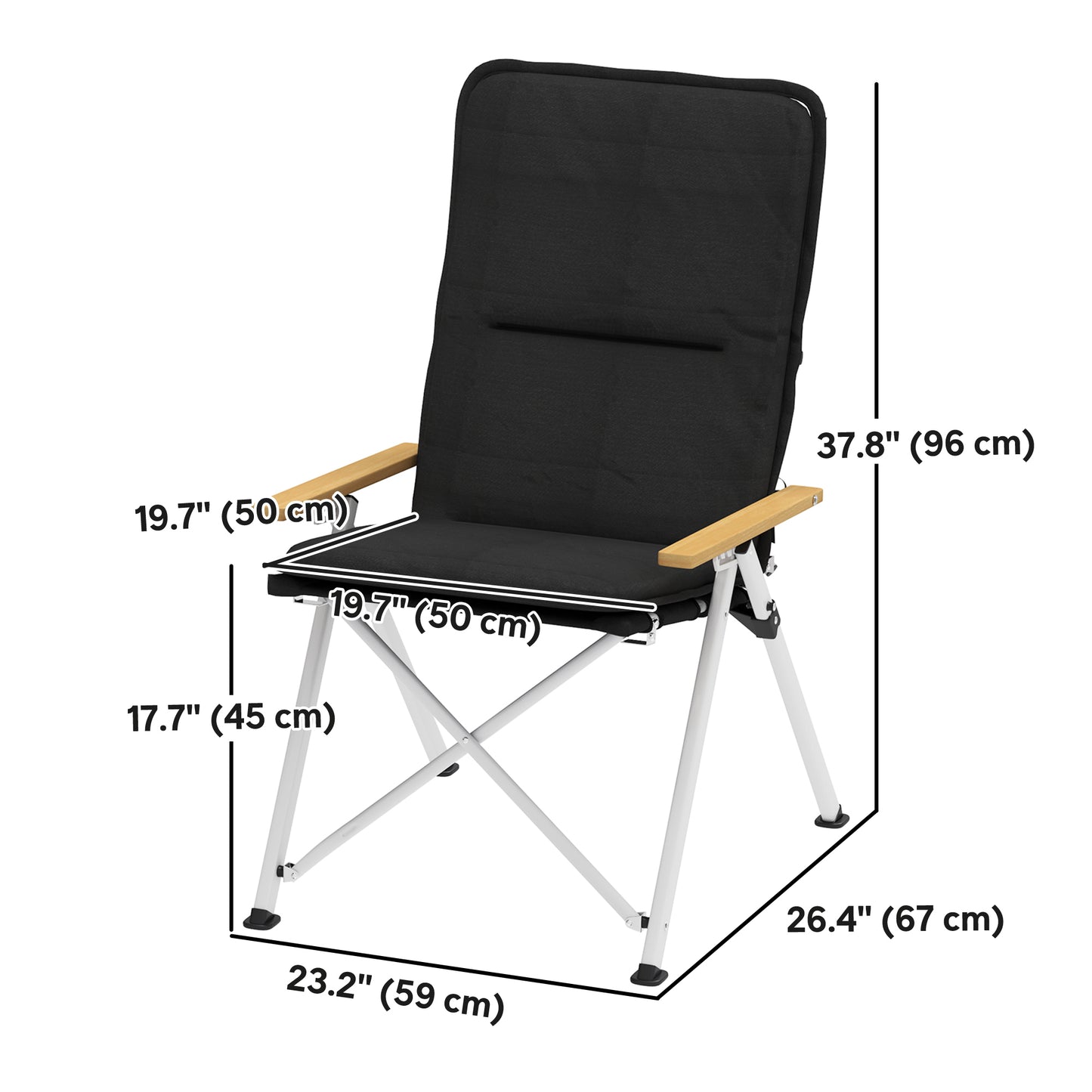 Outsunny Camping Chairs 2 Pack, Portable Folding Camp Chair with Padded Seat and Bag, Outdoor High Back Recliner, Black