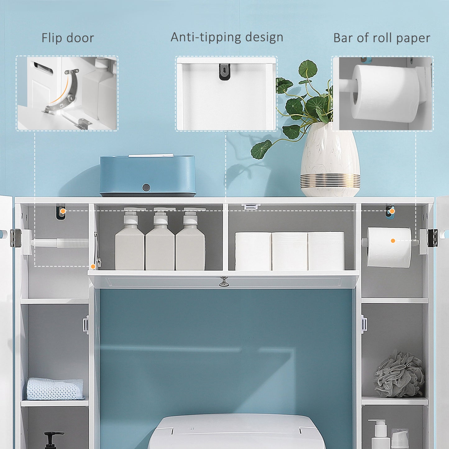 kleankin Over the Toilet Storage Cabinet, Freestanding Bathroom Organizers Cabinet with Flip Up Door and Adjustable Shelves for Laundry Room, White