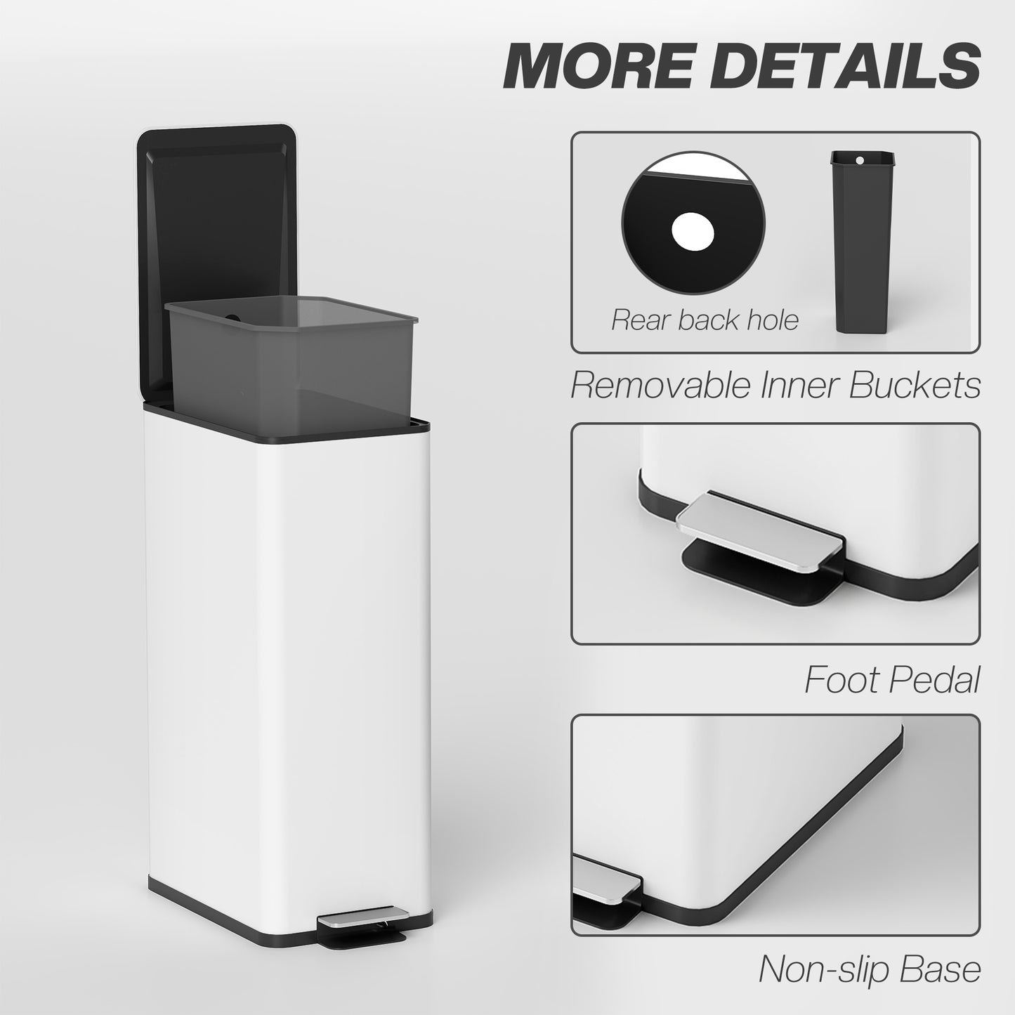 HOMCOM 5.3 Gallon Stainless Steel Kitchen Garbage Can with Soft-close Lid, Foot Pedal, Fingerprint-Proof, White