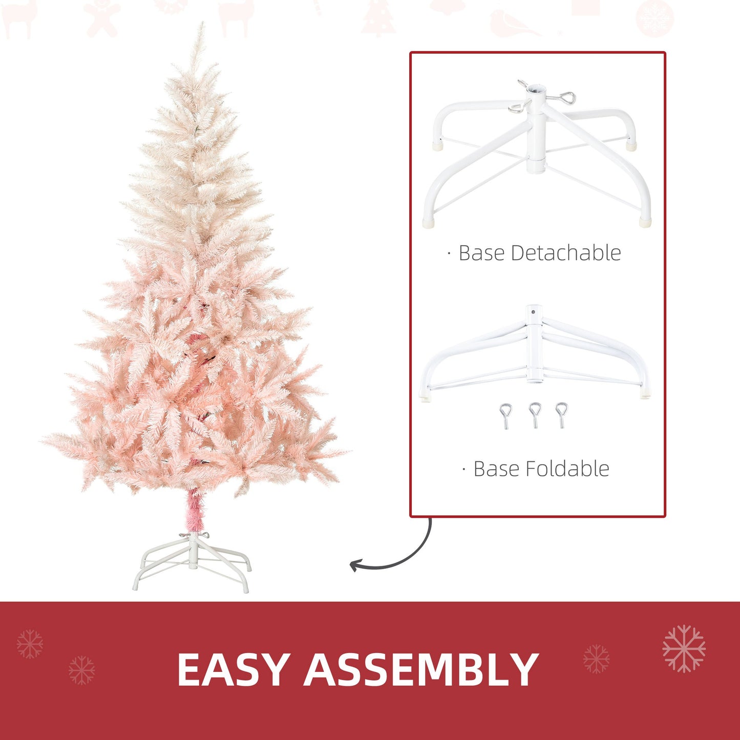 HOMCOM 6ft Artificial Christmas Tree Home Decoration Automatic Open White and Pink