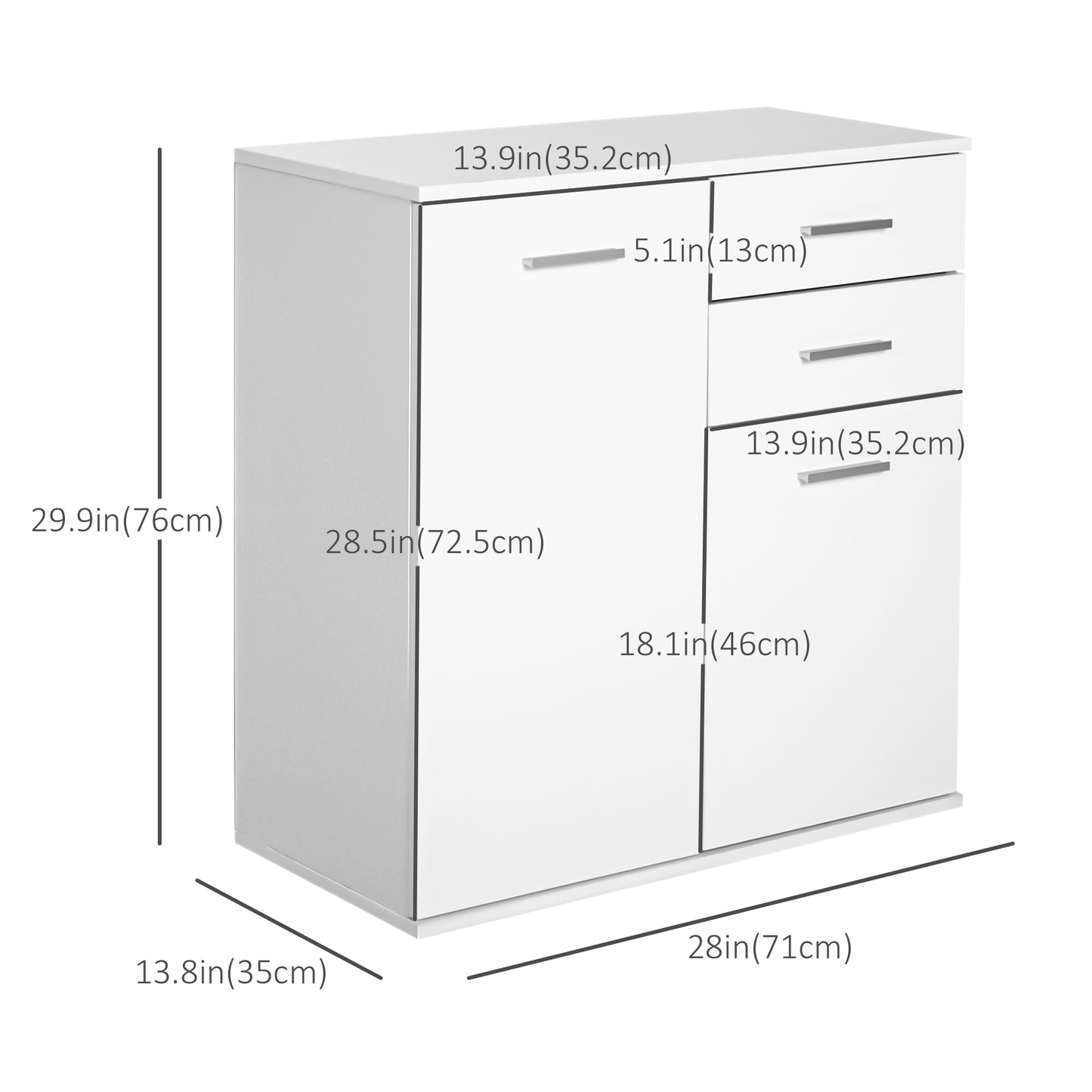 HOMCOM High Gloss Sideboard with 2 Drawers and 2 Doors, Buffet Cabinet with Adjustable Shelf, Coffee Bar Cabinet with Storage, White