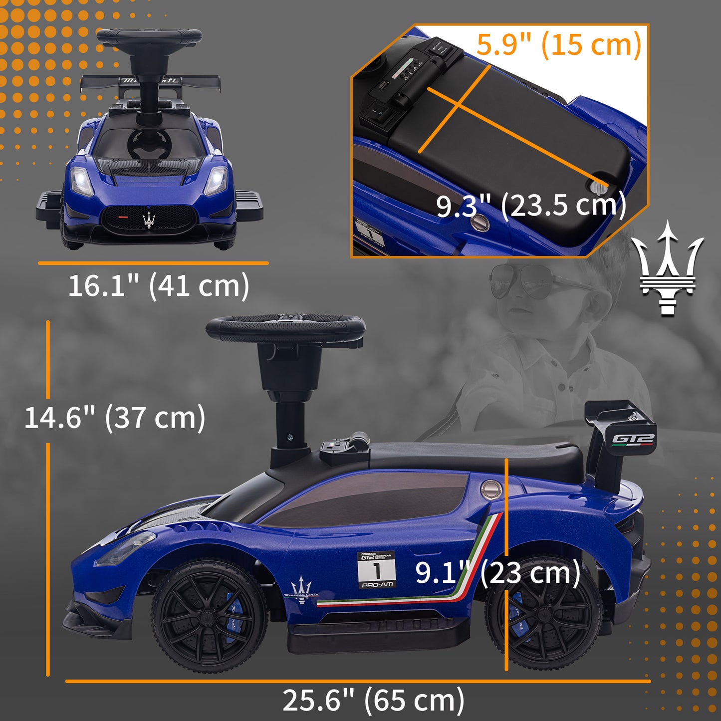 Qaba 6V Maserati GT2 Licensed Electric Car for Kids, Ride on Car with Under Seat Storage, LED Headlights Music, Pink