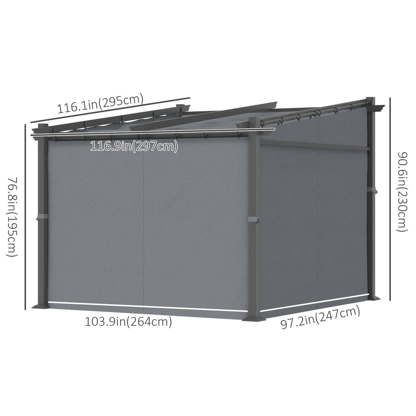 Outsunny Metal Pergola with Sliding Roof Canopy, Retractable Pergola Canopy, 10' x 10', Dark Grey