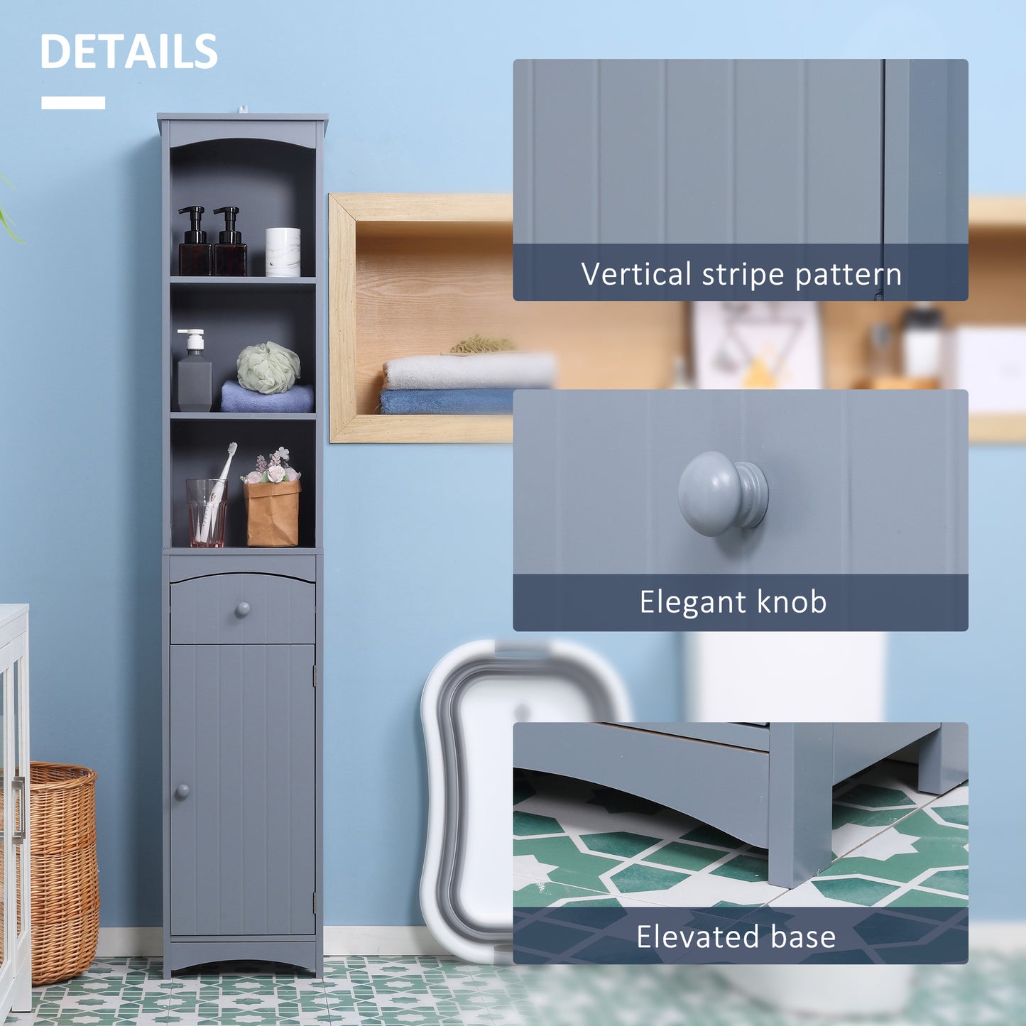 HOMCOM Tall Wooden Bathroom Cabinet Storage Organizer Kitchen Bedroom Decorative