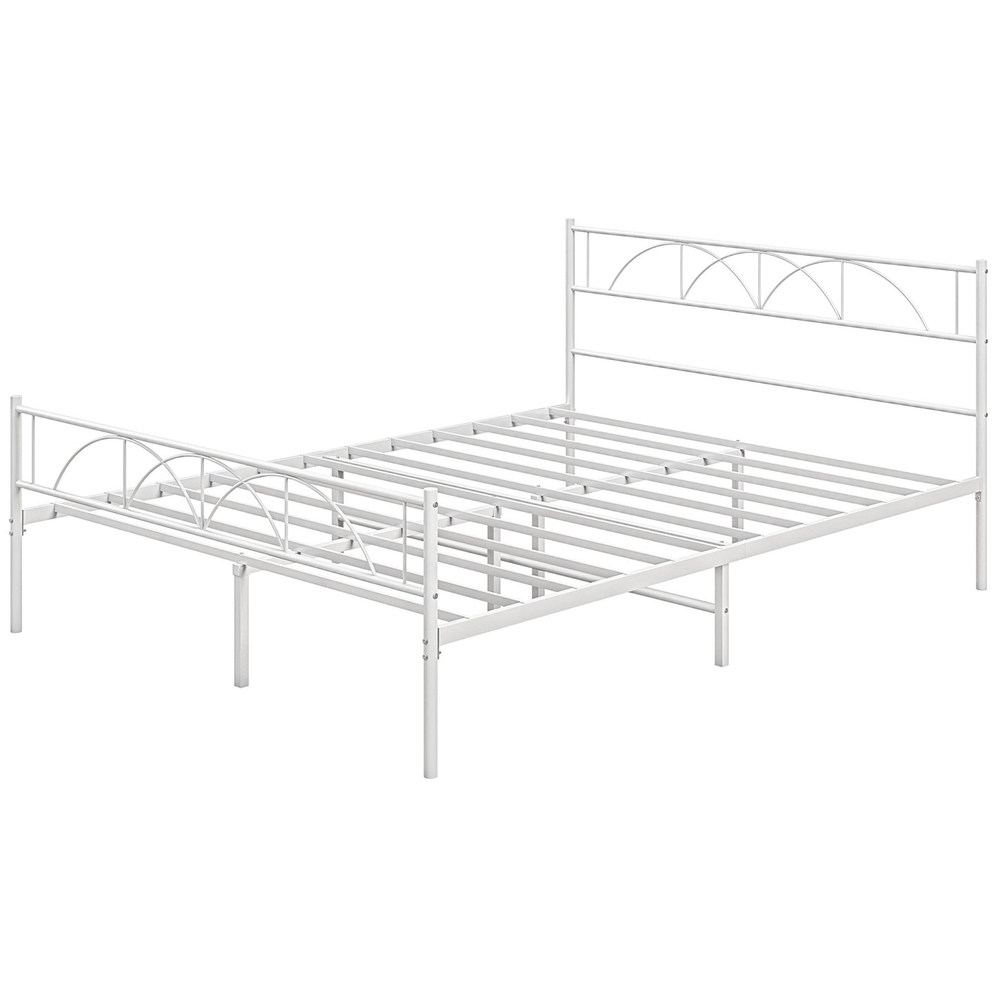 HOMCOM Metal Full Platform Bed Frame with Headboard, Steel Slat Support, Underbed Storage, No Box Spring Needed, Easy Assembly