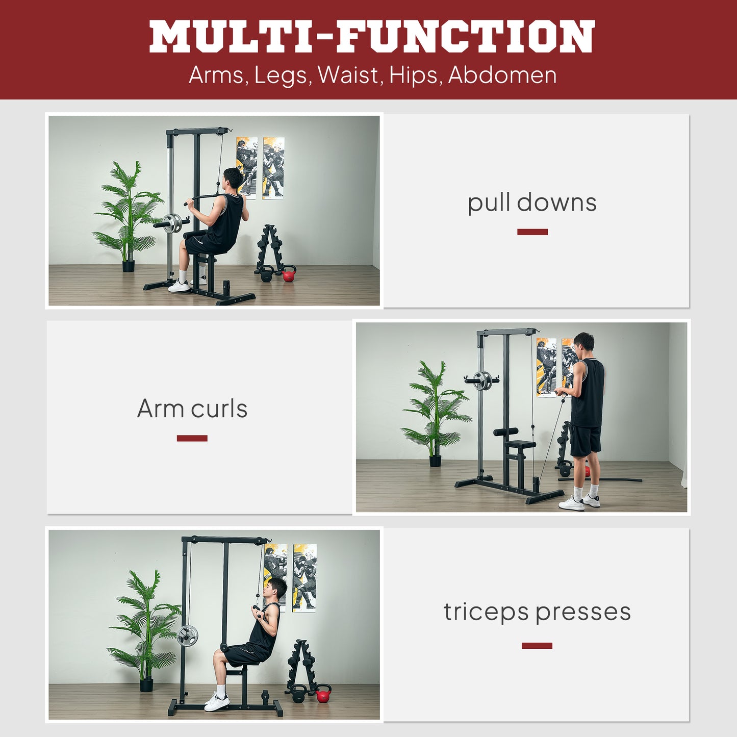 Soozier LAT Pull Down Machine Cable Machine, High and Low Pulley Station with Adjustable Seat, for Home Gym