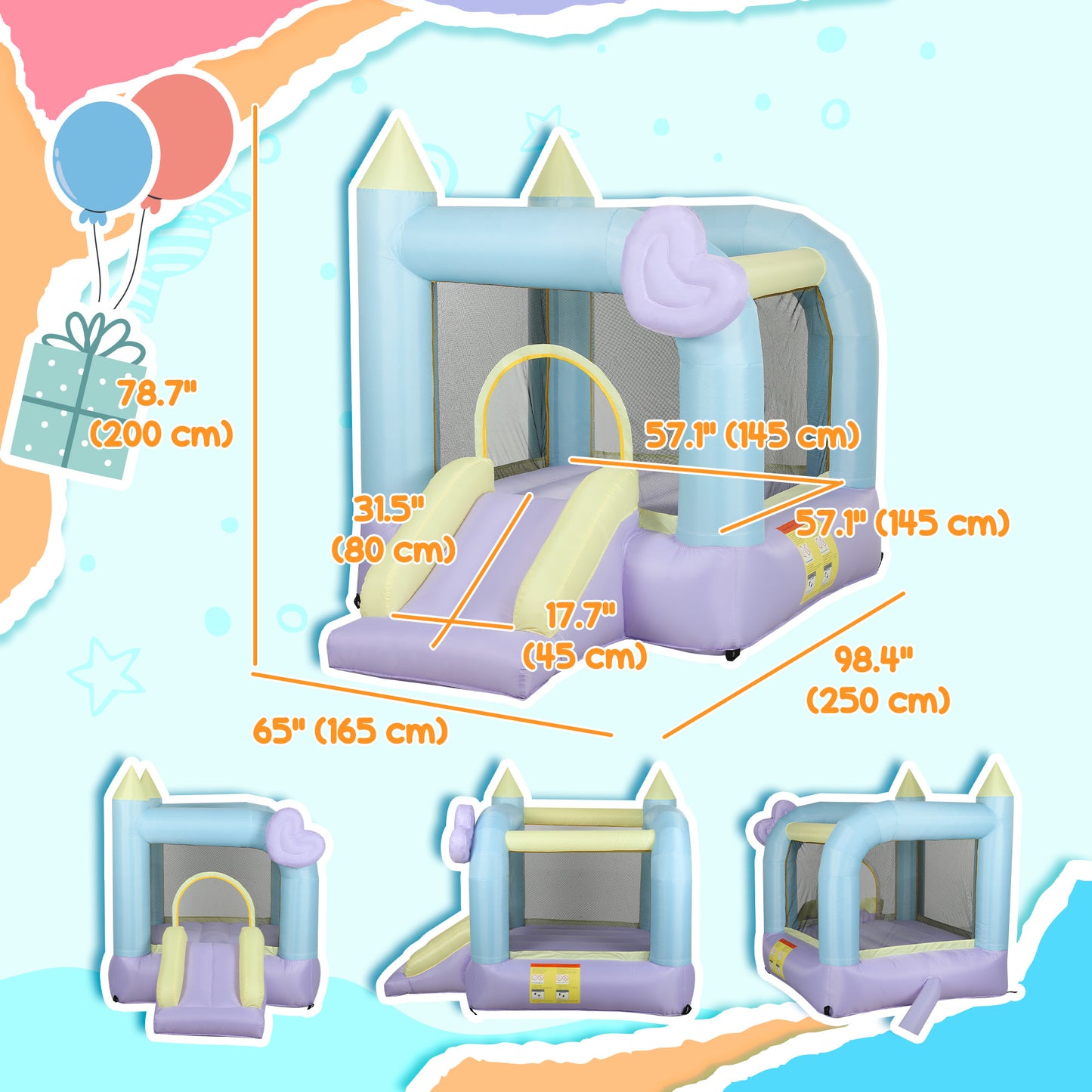 Qaba Bouncy Castle for Kids with 550W Blower, Water Slide, 2 Splash Pools, Basketball Hoop, Dart Board,12.6' x 9.5' x 5.9'