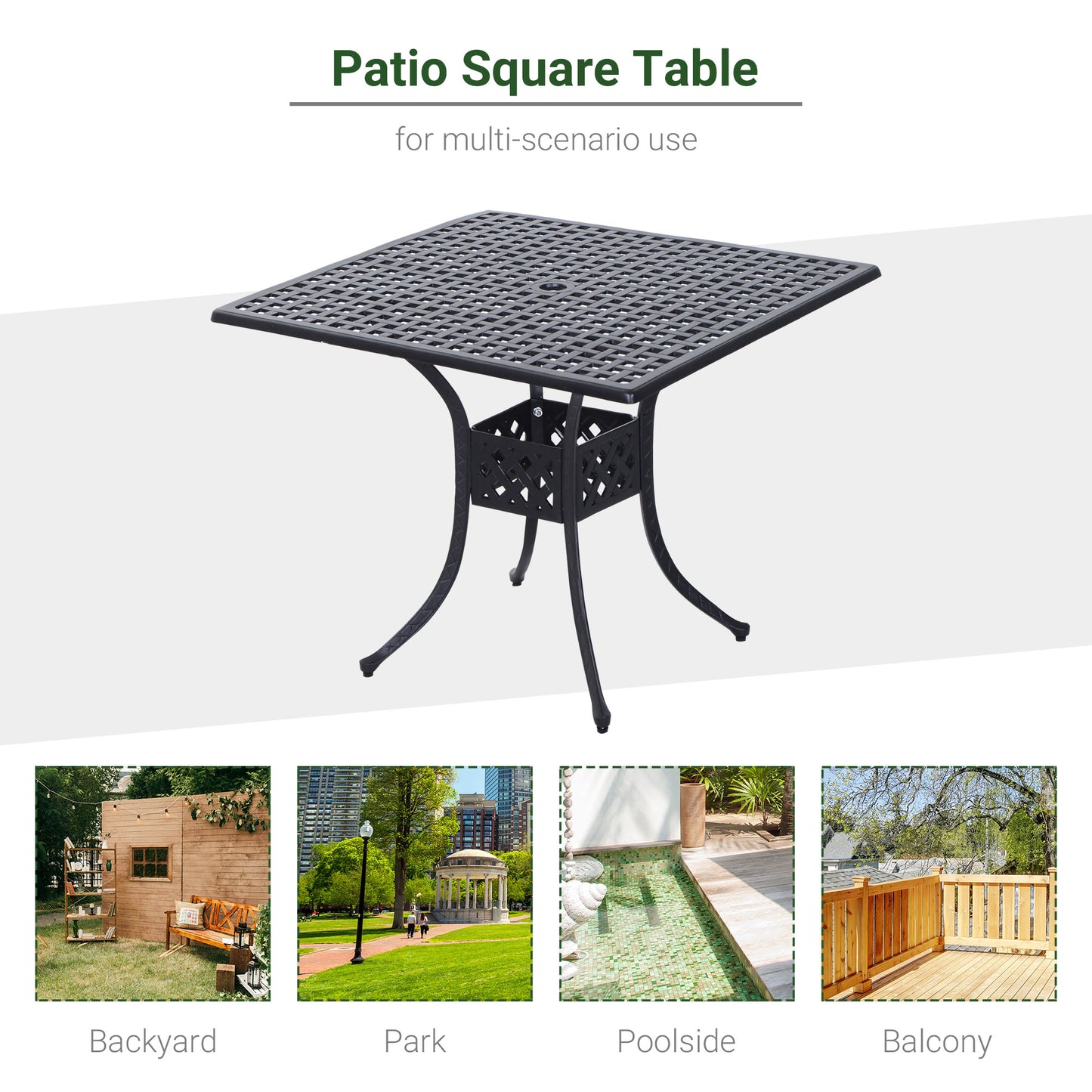 Outsunny 36" Patio Dining Table, Outdoor Bistro Table with 2" Umbrella Hole, Cast Aluminum Frame, For Garden, Balcony, Black