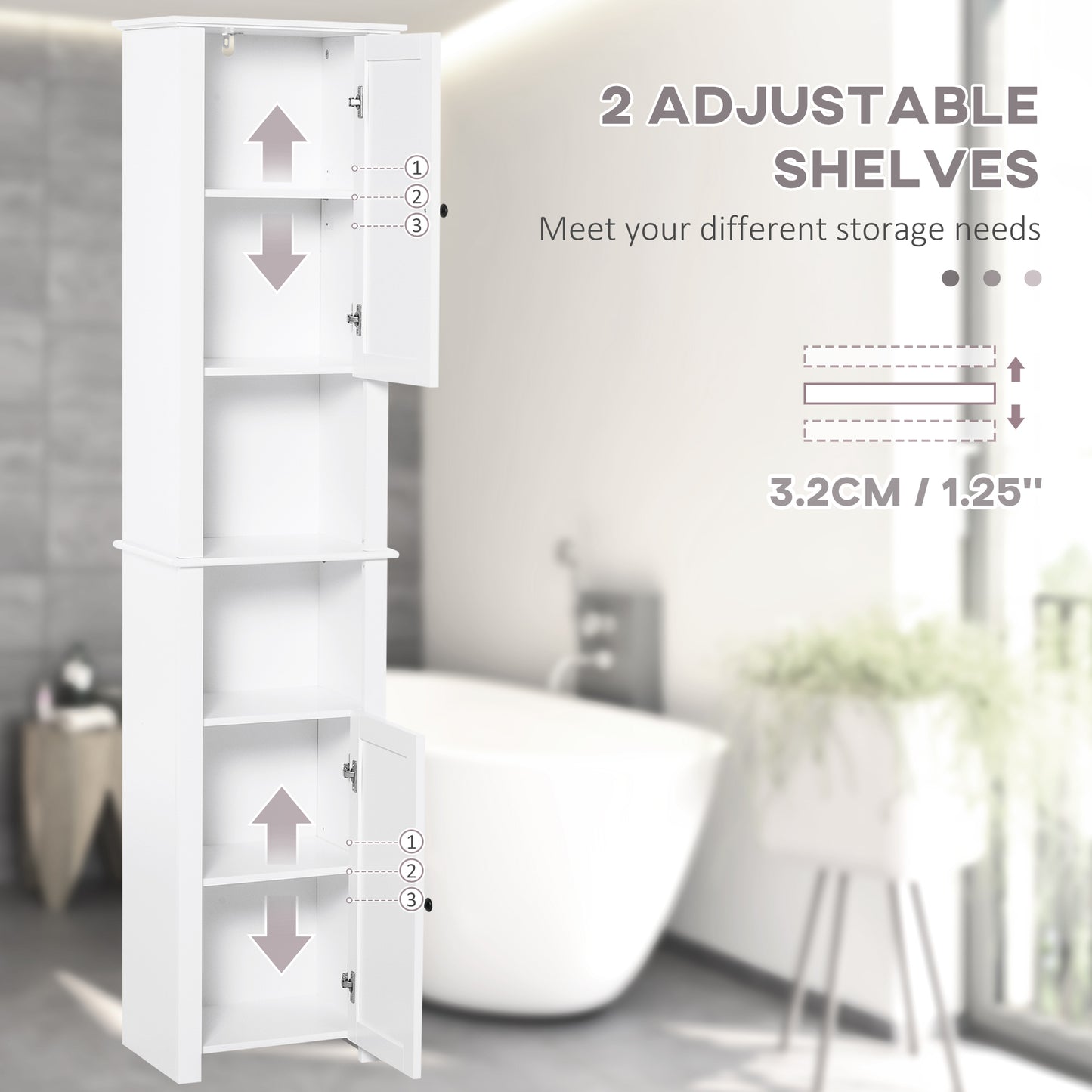 HOMCOM Tall Medicine Cabinet, Freestanding Bathroom Storage Cabinet with Shelves and 2 Cupboards, Bathroom Organizer, White