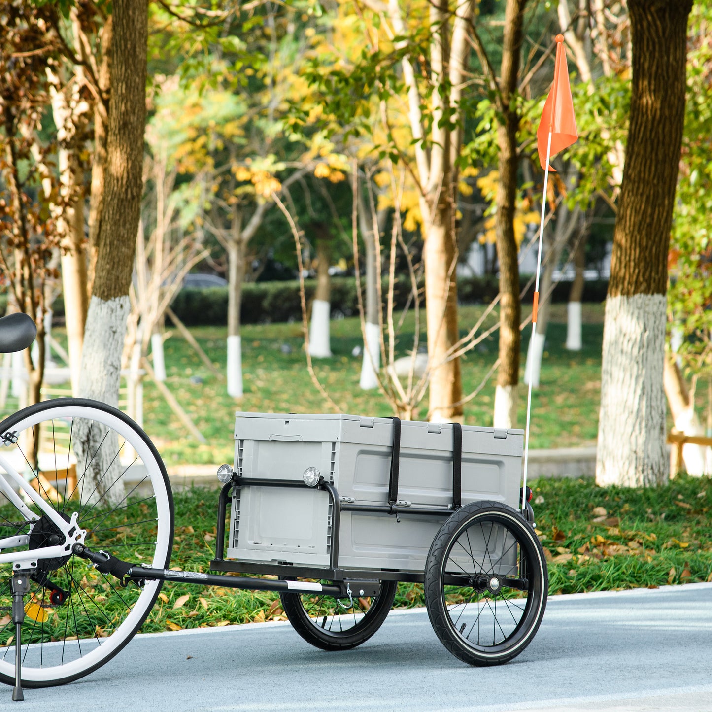 Aosom Steel Trailer for Bike, Bicycle Cargo Trailer with Storage Box, Safe Reflectors, Max Load 88LBS