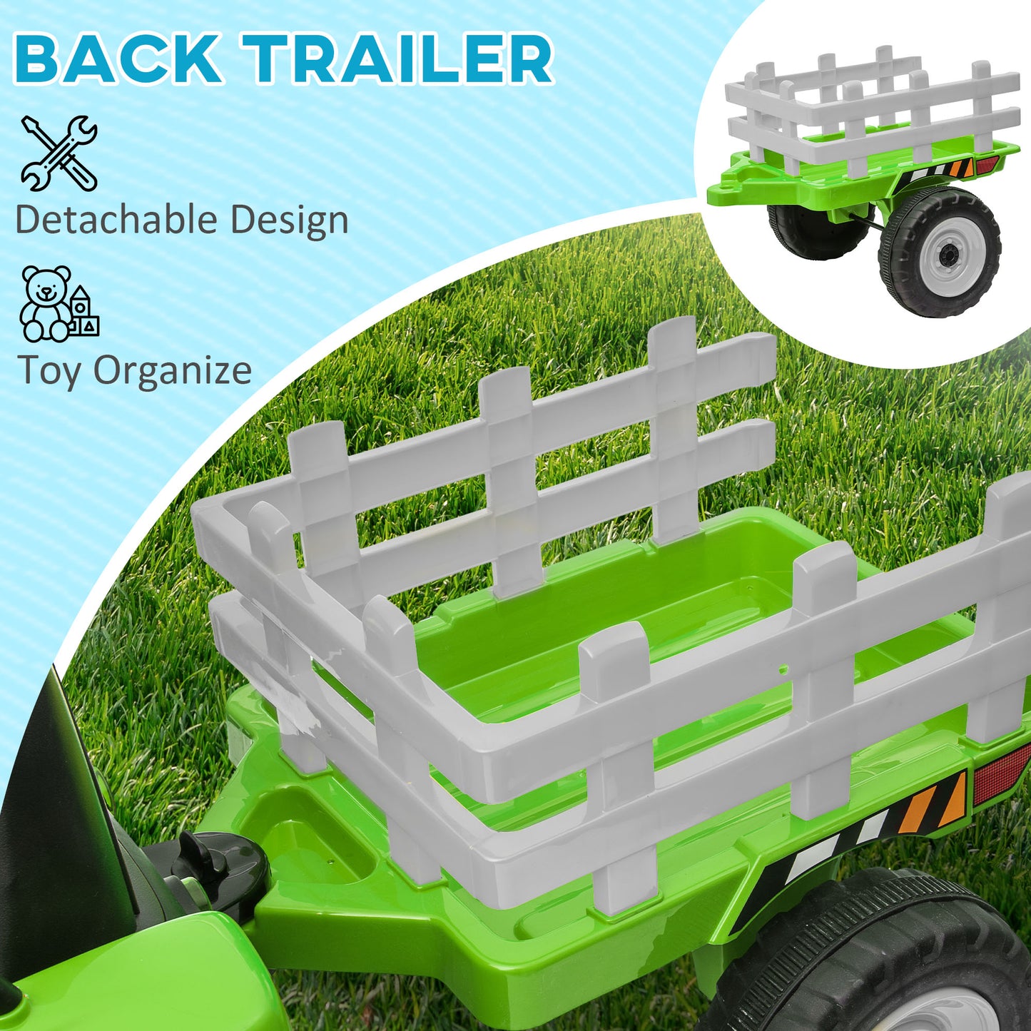 Aosom 12V Kids Ride on Tractor with Trailer, Remote Control, Music Start up Sound and Horn, USB, LED Lights, Red