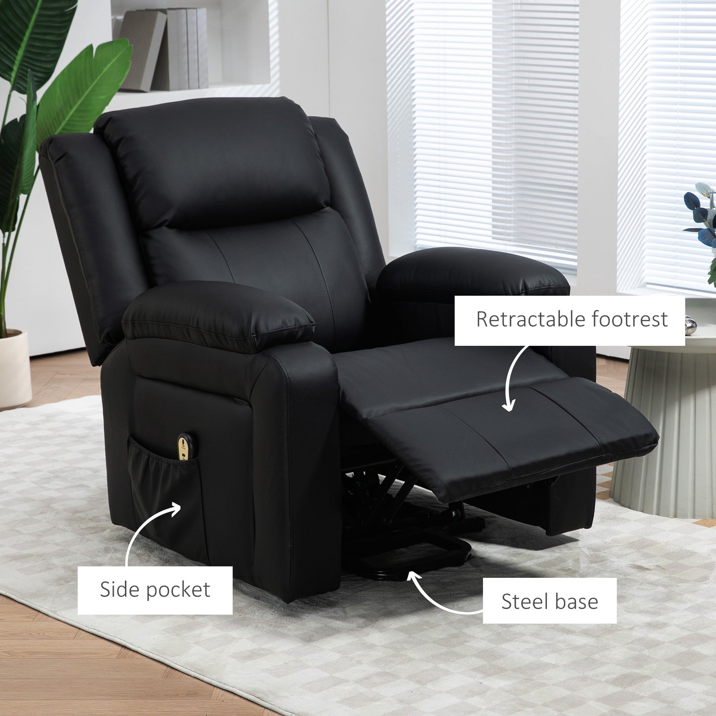 HOMCOM Lift Chair for Seniors, PU Leather Upholstered Electric Recliner Chair with Remote, Side Pockets, Quick Assembly, Grey