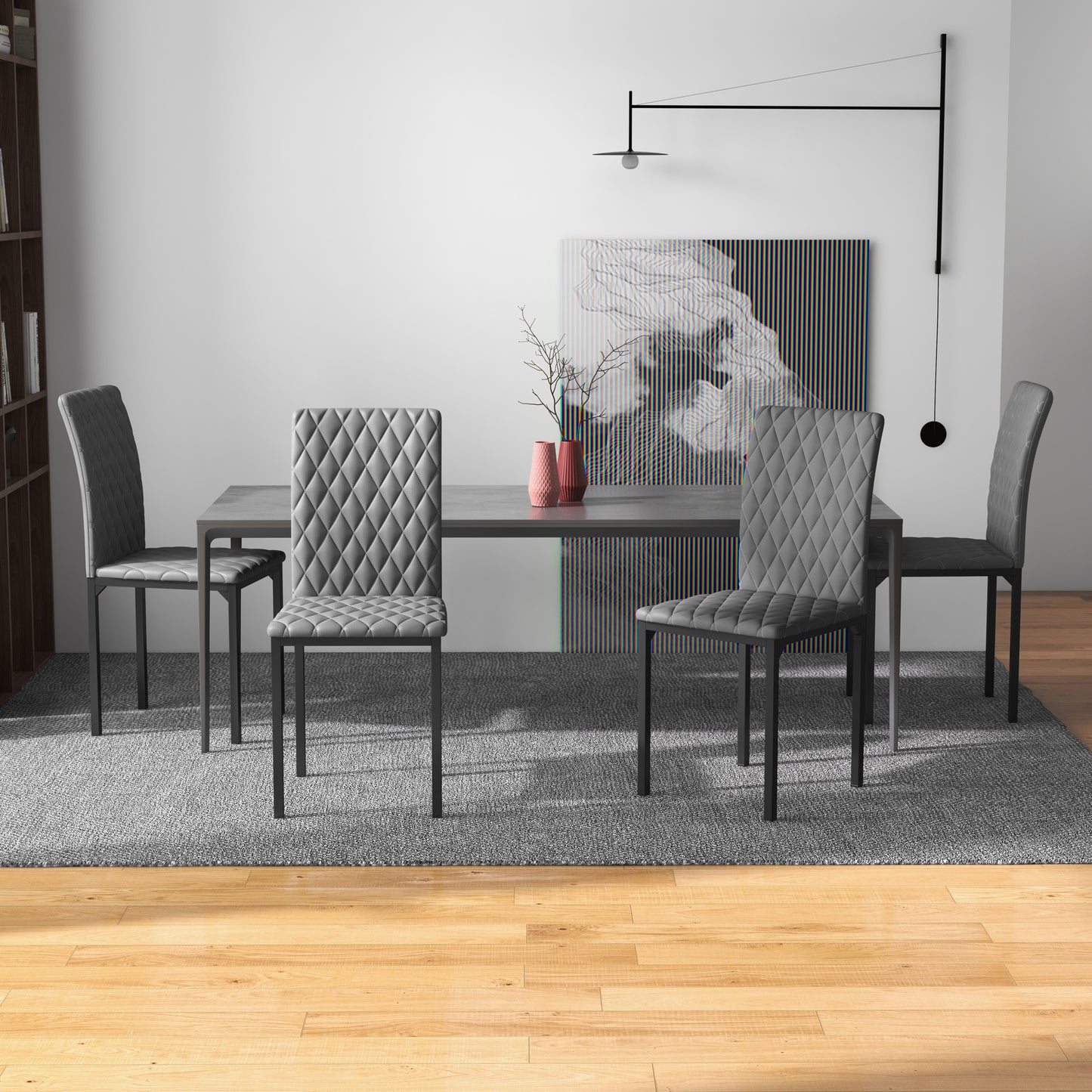HOMCOM Modern Dining Chairs Set of 4, Upholstered Faux Leather Kitchen Chairs with Rhombic Tufting and Metal Legs for Living Room, White