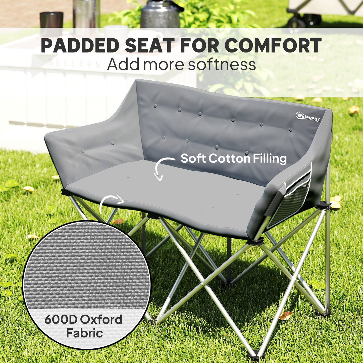 Outsunny Double Camping Chair, Oversized Camping Loveseat for Adults, Heavy Duty Folding Camp Chair, Support 529 lbs