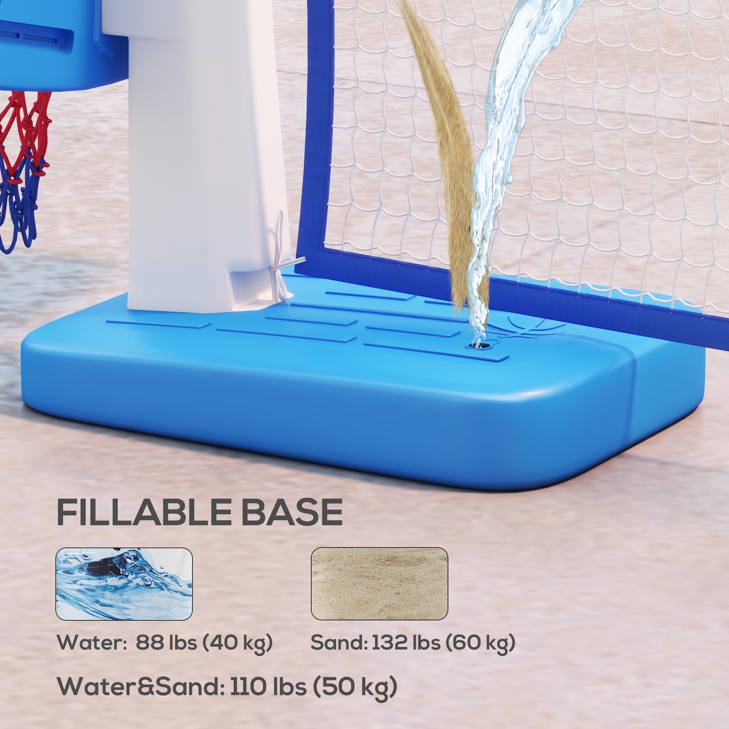 HOMCOM 51"-64" Height Adjustable Basketball System Poolside Hoop Stand Portable with Wheels