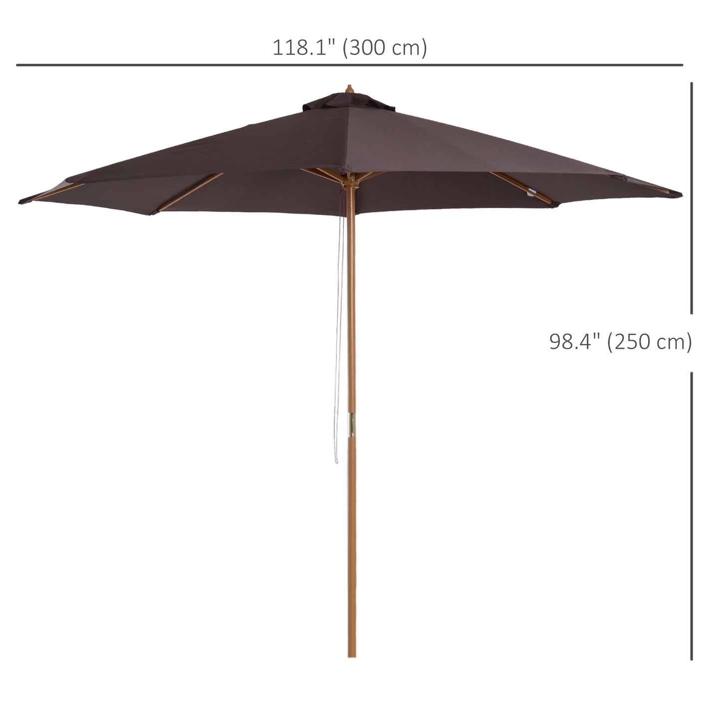 Outsunny 10' x 8' Bamboo Wooden Round Market Patio Sun Umbrella Garden Parasol Outdoor Sunshade Canopy, White