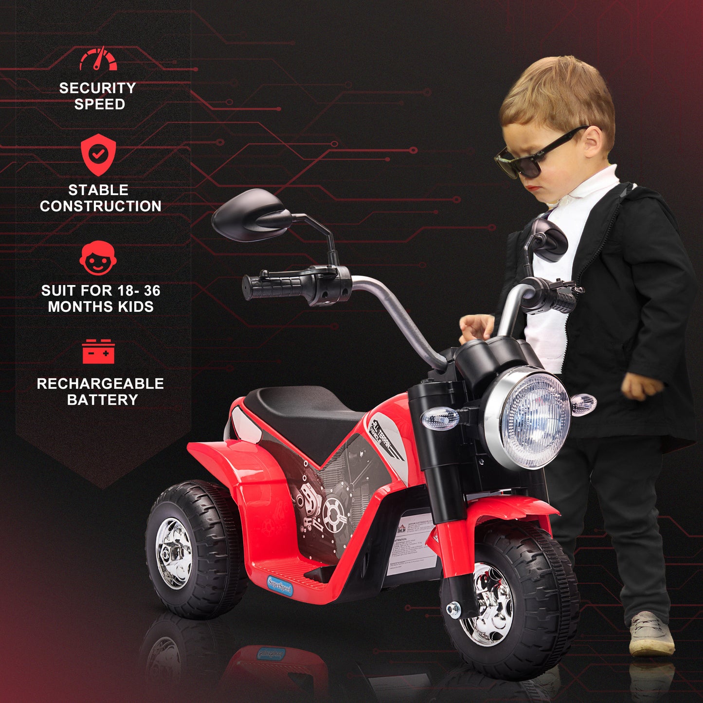 Aosom Kids Electric Motorcycle 6V Battery Powered Ride-On Dirt Bike 3-Wheels Motorbike Yellow