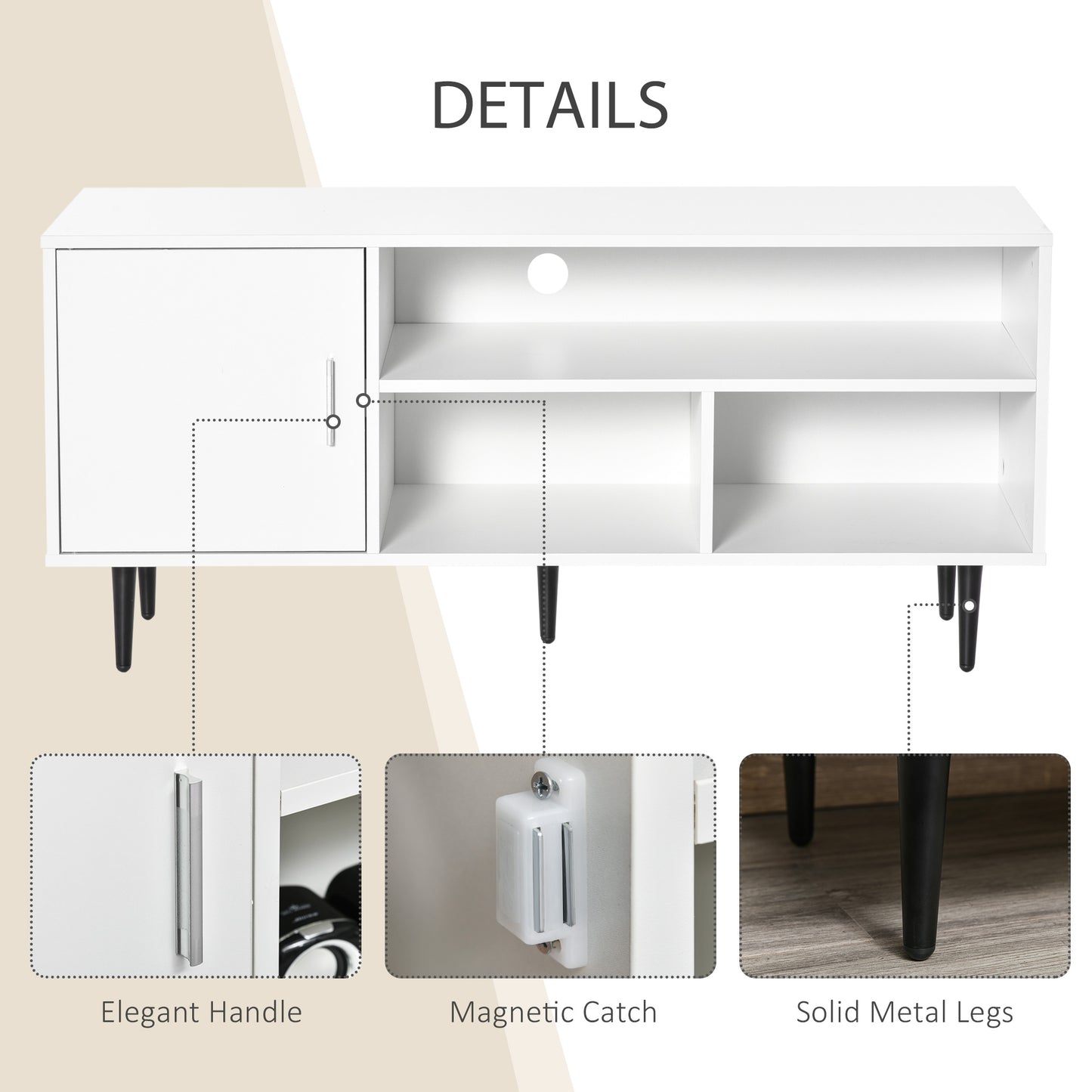 HOMCOM Modern TV Stand Cabinet for TVs up to 60 Inches with Storage Shelf, Cable Hole, Home Entertainment Unit Center, for Living Room Bedroom, White