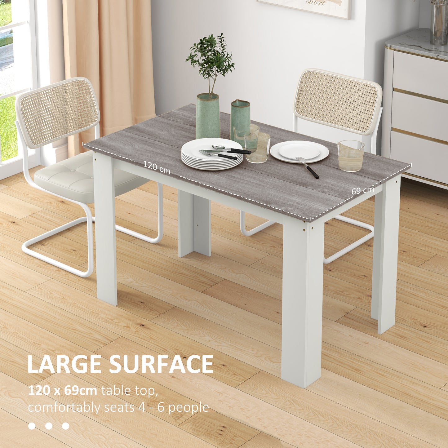HOMCOM Kitchen Table for 4-6 People, Dining Table with Wood Effect for Dining Room, Oak