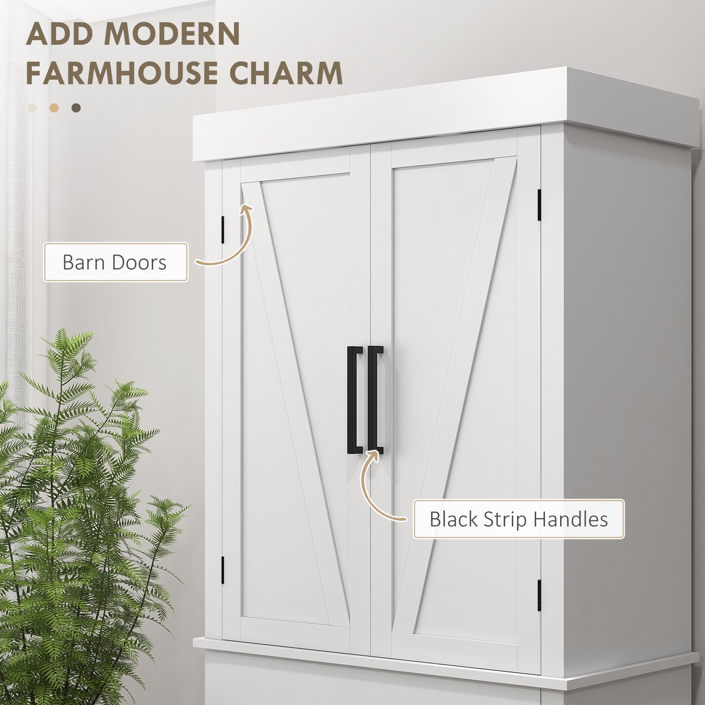 HOMCOM 72" Kitchen Storage Cabinet, Farmhouse Kitchen Pantry Cabinet with 4 Barn Doors, Drawer, Adjustable Shelves, Grey