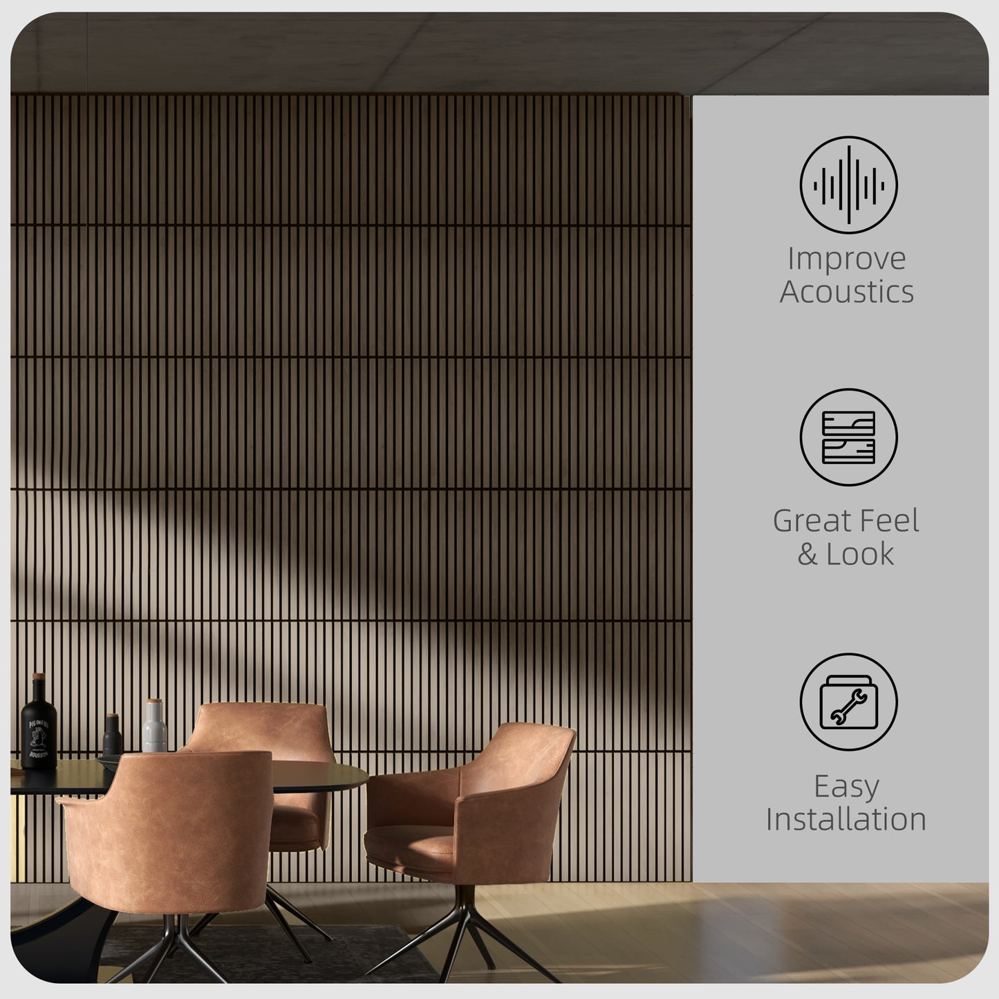 HOMCOM 24"x24" Wood Panels for Wall, 4 Pack Acoustic Panels, Sound Absorbing Slat Wall For Interior Wall Decor, Home, Grey