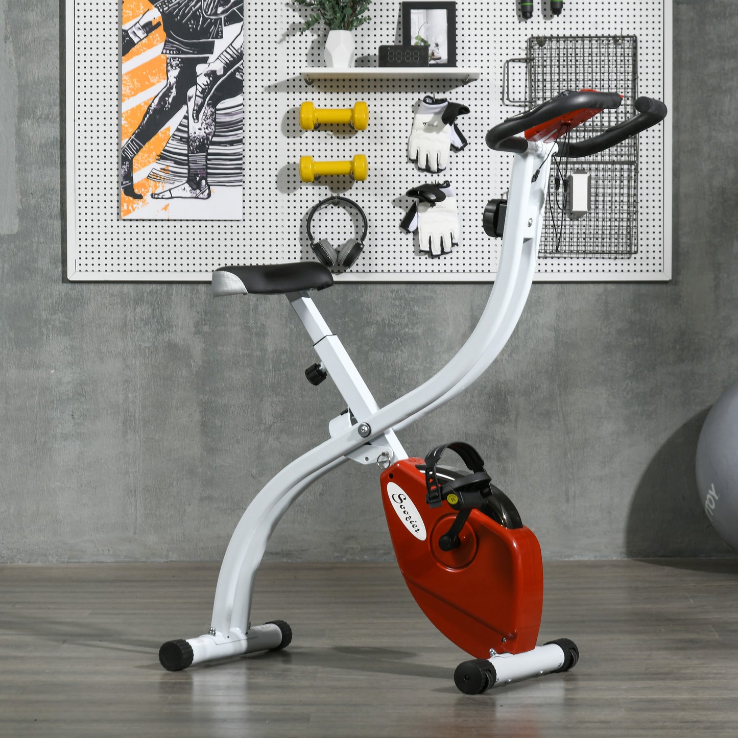 Soozier Foldable & Quiet Exercise Bike with 8-Level Magnetic Resistance, Pulse Sensor, Wheels and LCD Monitor, Black