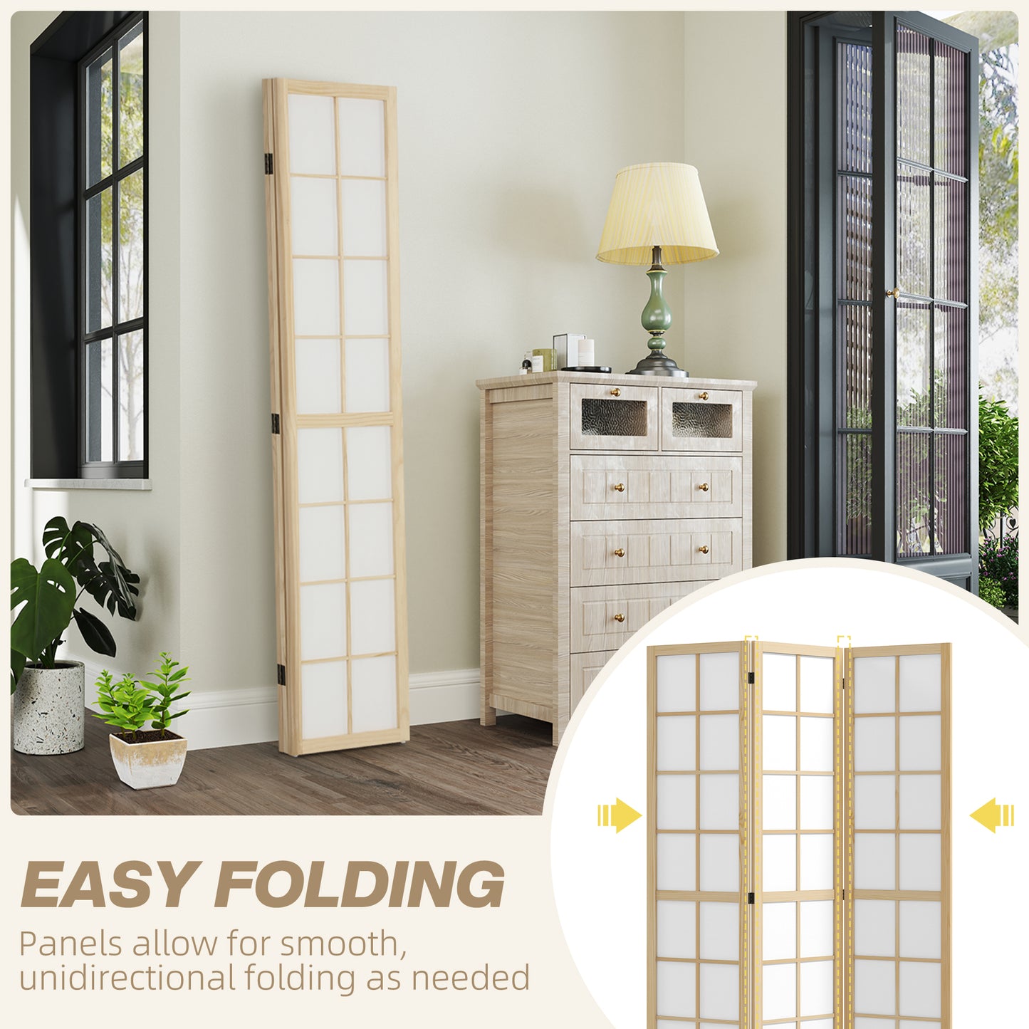HOMCOM 4 Panel Room Divider, 5.6 ft Folding Wall Divider Room Partition for Home Office, Bedroom, Living Room