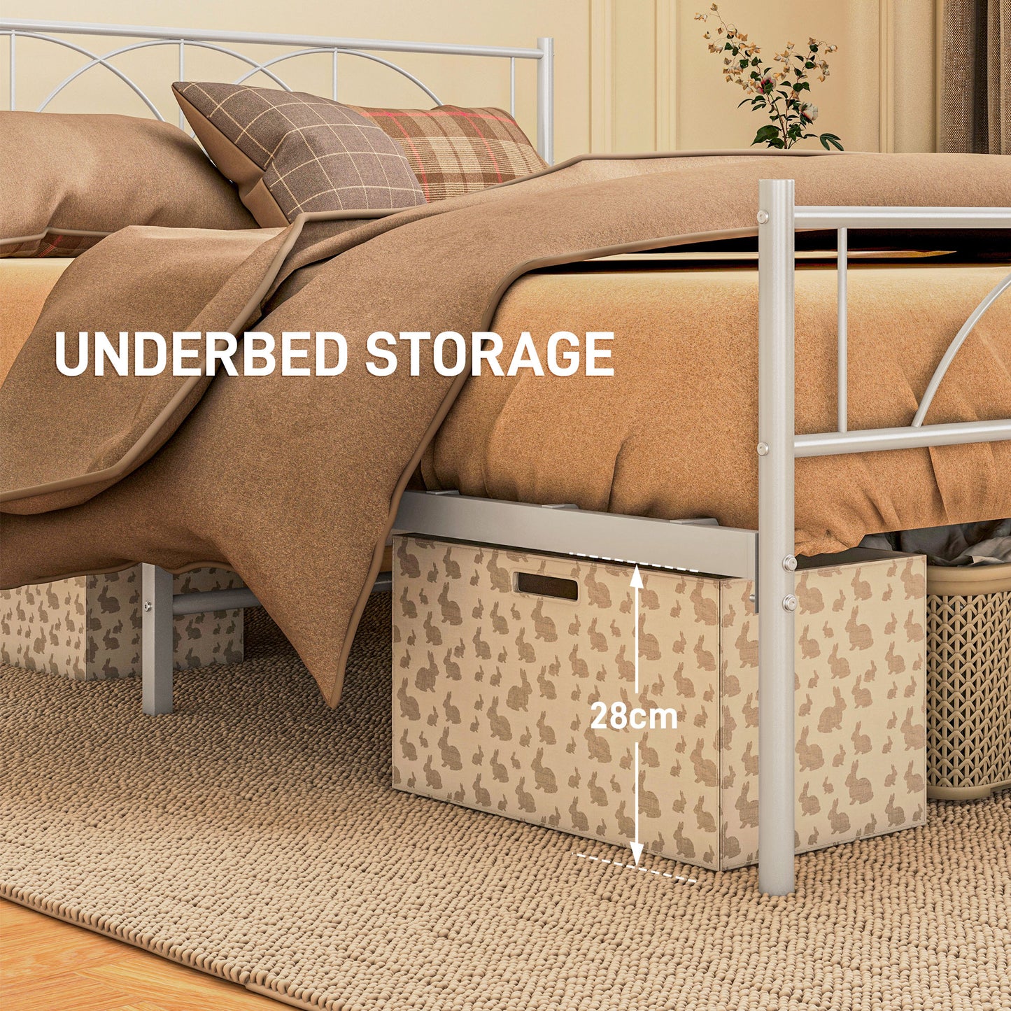 HOMCOM Metal Full Platform Bed Frame with Headboard, Steel Slat Support, Underbed Storage, No Box Spring Needed, Easy Assembly