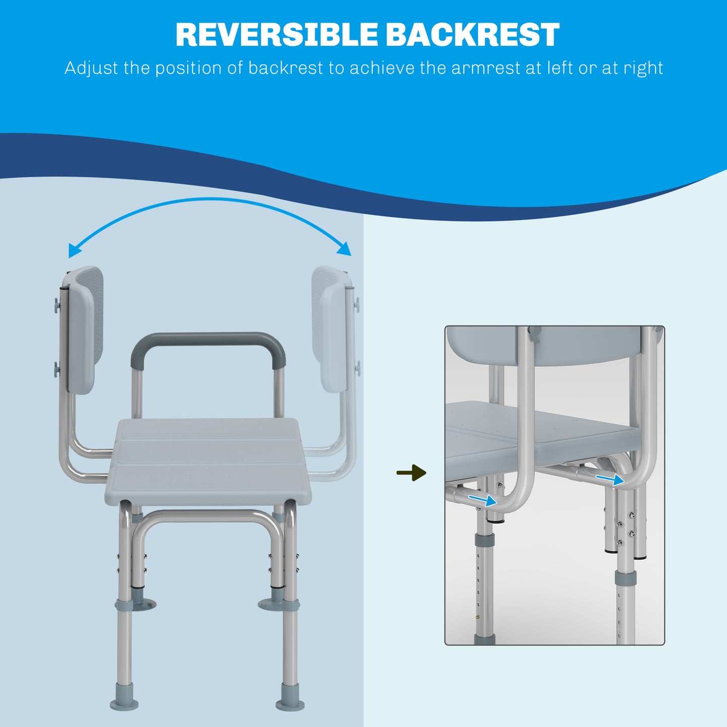 HOMCOM Bath Chair with Back, Adjustable Height Non-slip Shower Stool Bench Tool-Free Assembly Bathroom Aids, White