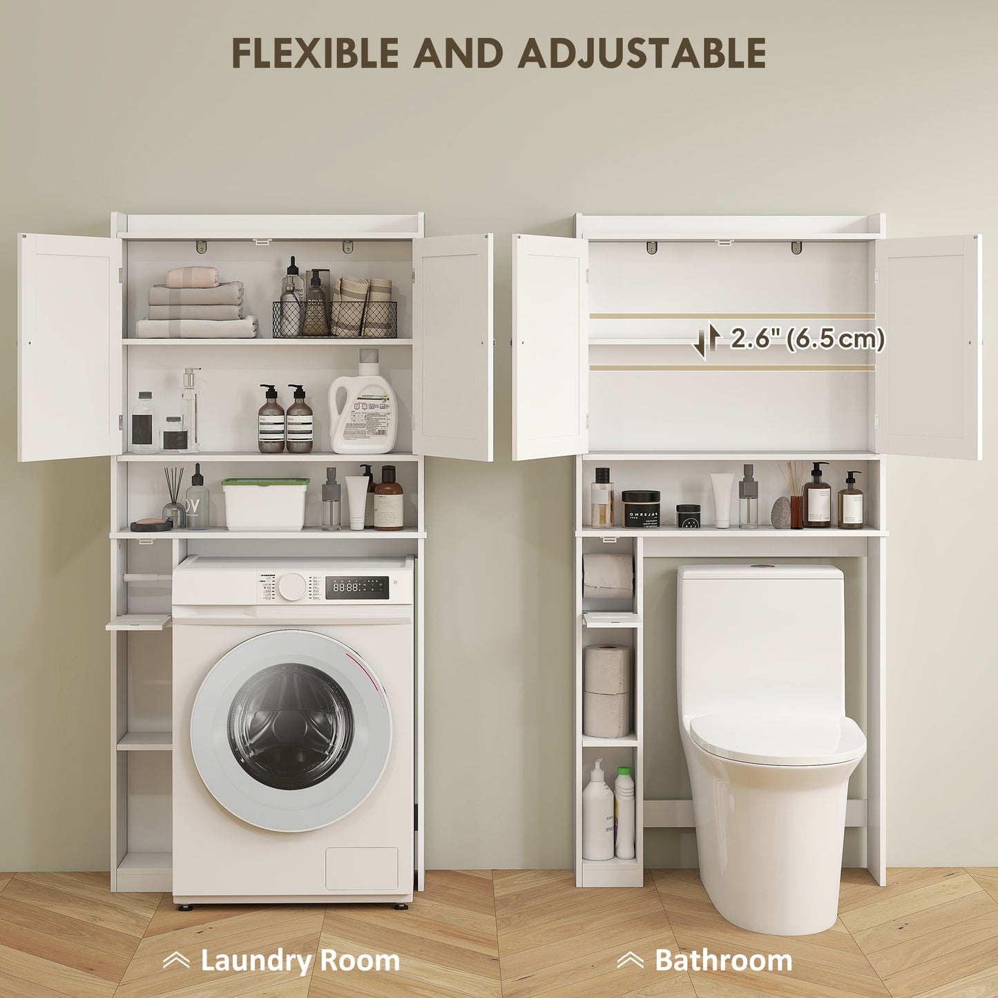 HOMCOM Modern Over the Toilet Storage Cabinet with 2 Doors, Above Commode Storage Cabinet with Toilet Paper Holder, Grey