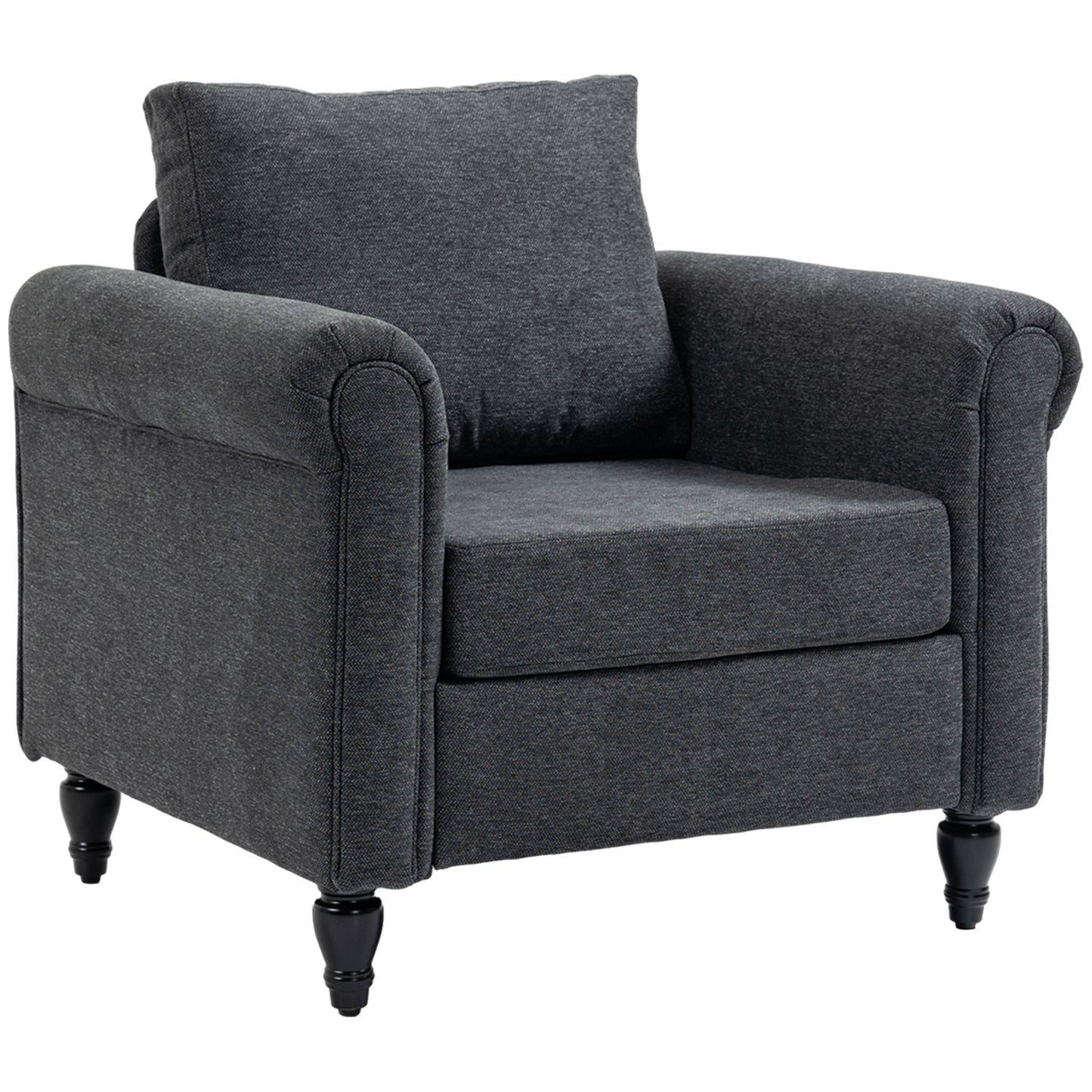 HOMCOM Vintage Armchair, Upholstered Accent Chair with Rolled Arms, Gourd-Shaped Rubber Wood Legs, Light Grey