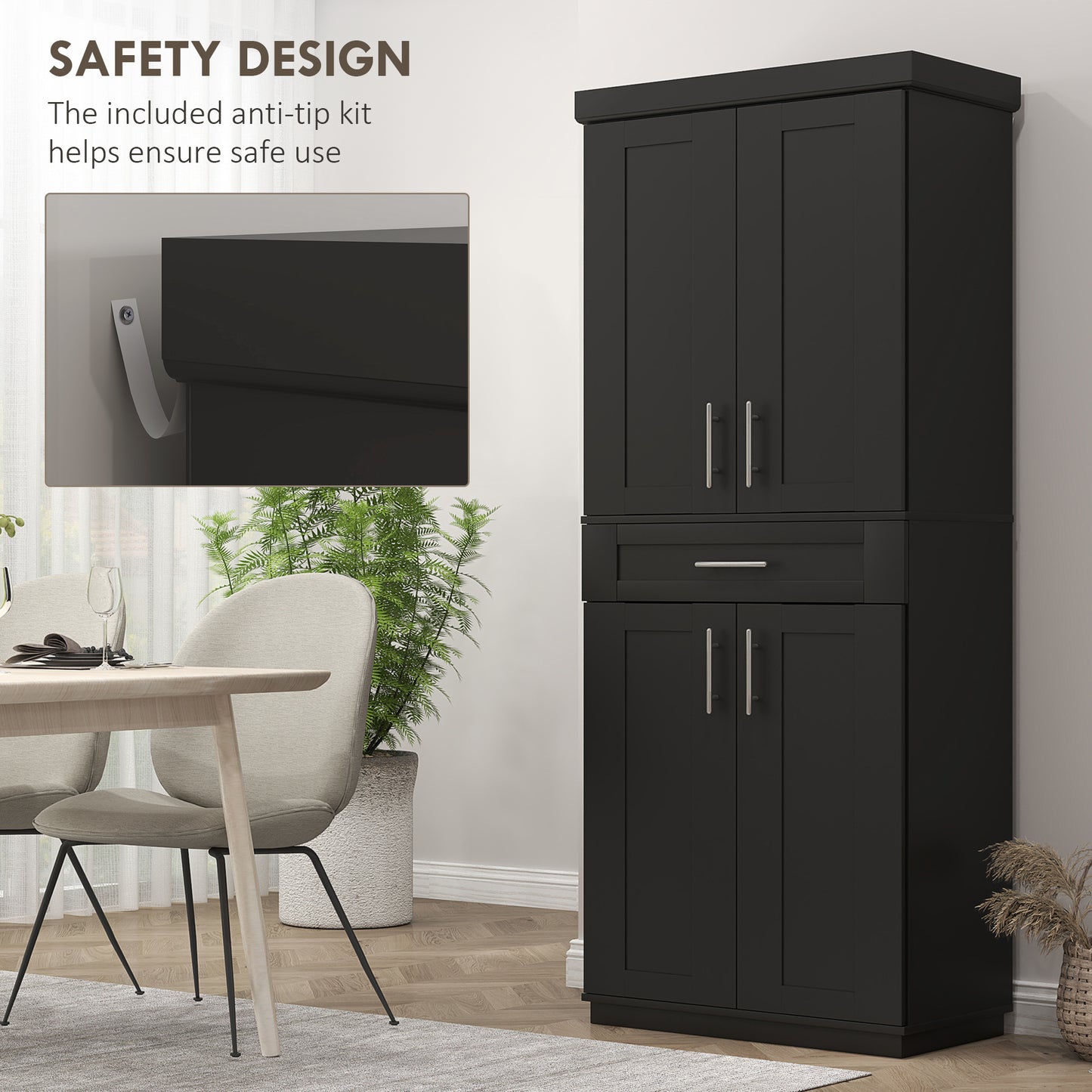 HOMCOM 72" Storage Cabinet, Freestanding Kitchen Pantry Cabinet with 4 Doors, Drawer and 3 Adjustable Shelves, White