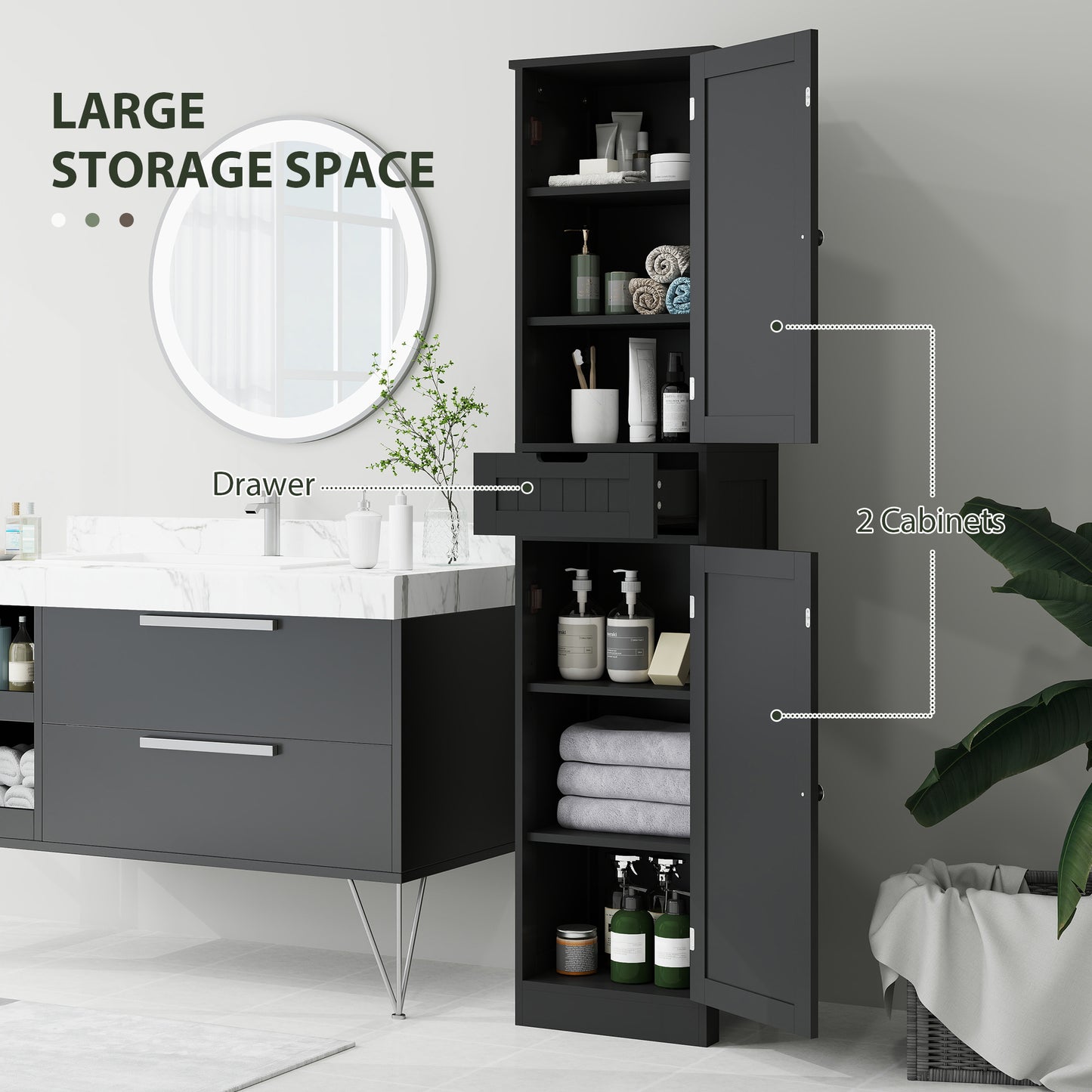 HOMCOM Freestanding Bathroom Cabinet with Drawer and 2 Doors, Tall Bathroom Cupboard for Kitchen, Study, Living Room
