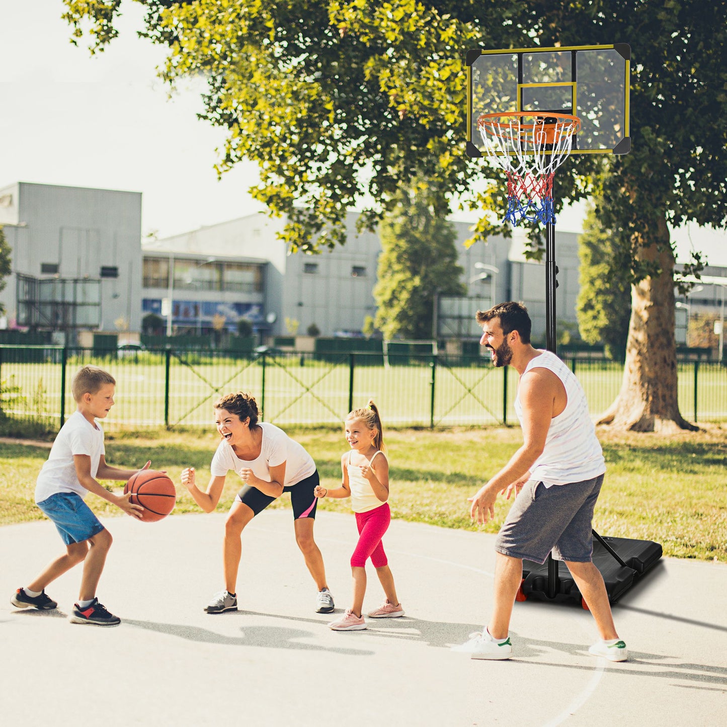 Soozier Adjustable Basketball Hoop and Basketball Stand w/ Sturdy Backboard and Weighted Base, Portable on Wheels