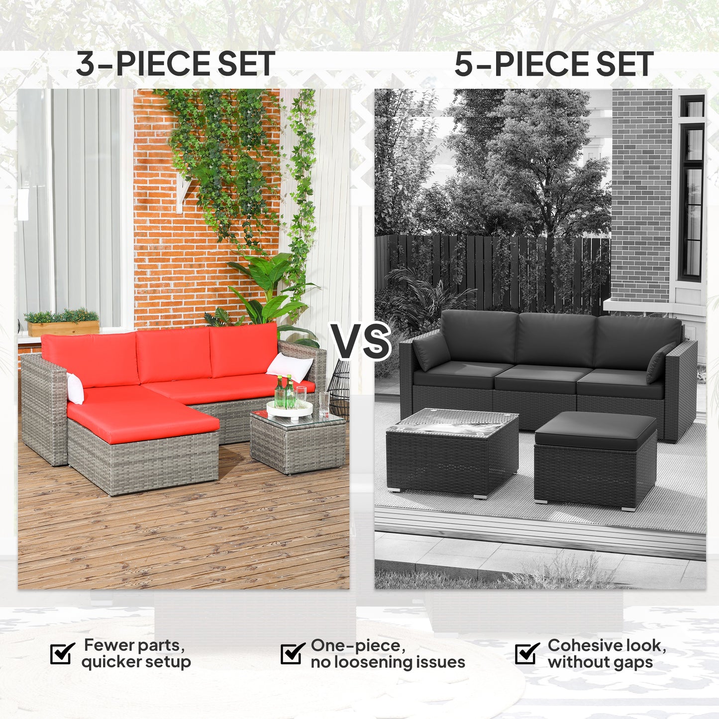 Outsunny 3-Piece Patio Furniture Set Modern Sectional Sofa Rattan Chair Wicker Conversation Set Outdoor Hand Woven Rattan Wicker Furniture Patio Coffee Table Sofa Set, Blue