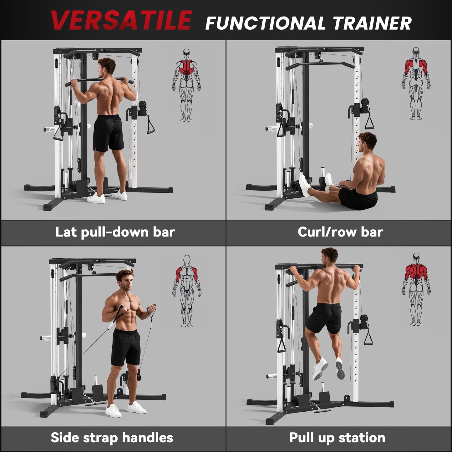 Soozier Multi-Exercise Home Gym Station with 99lbs Weight Stack, for Full Body Workout