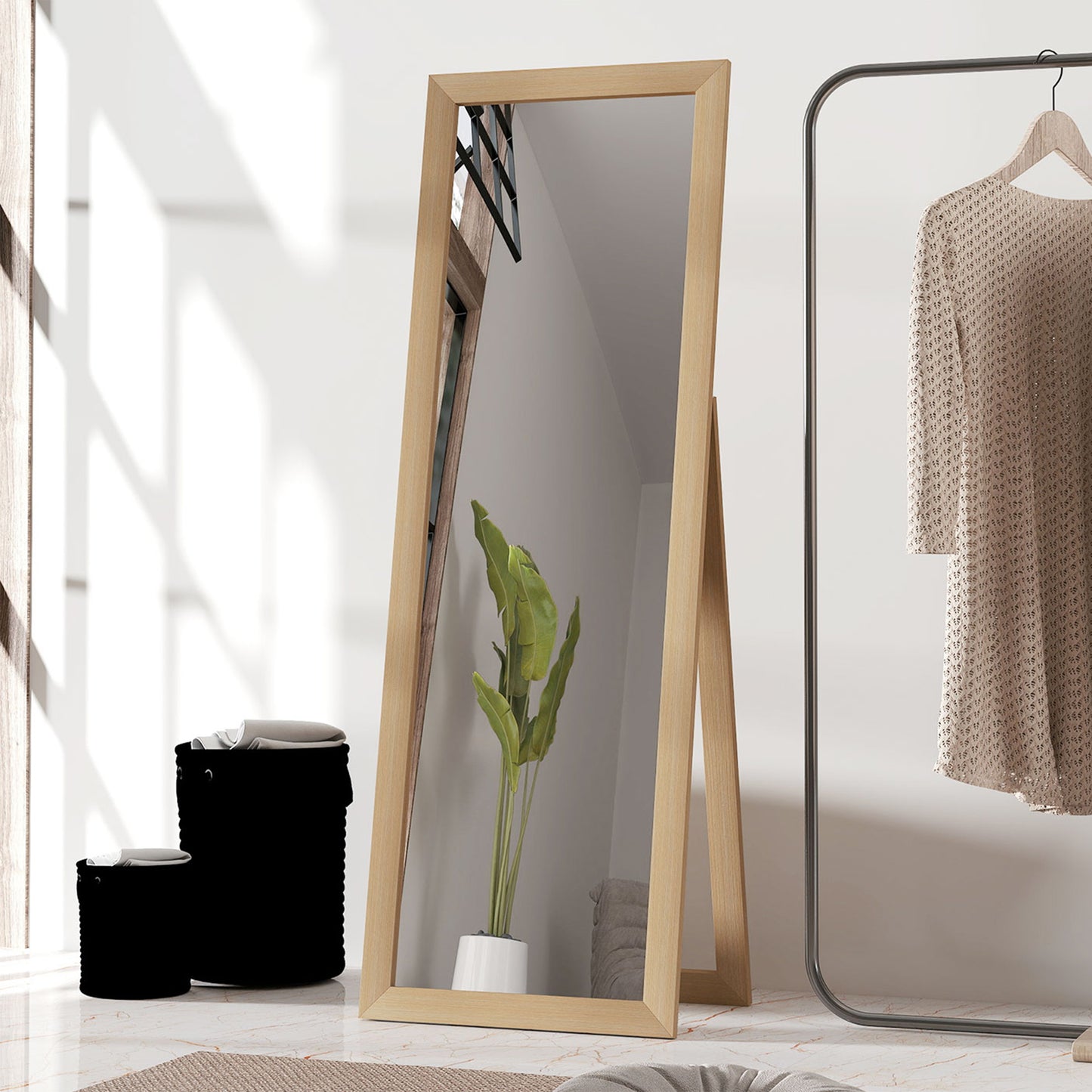 HOMCOM 58" x 20" Floor Standing Mirror, Full Body Mirror for Bedroom, Living Room, Oak